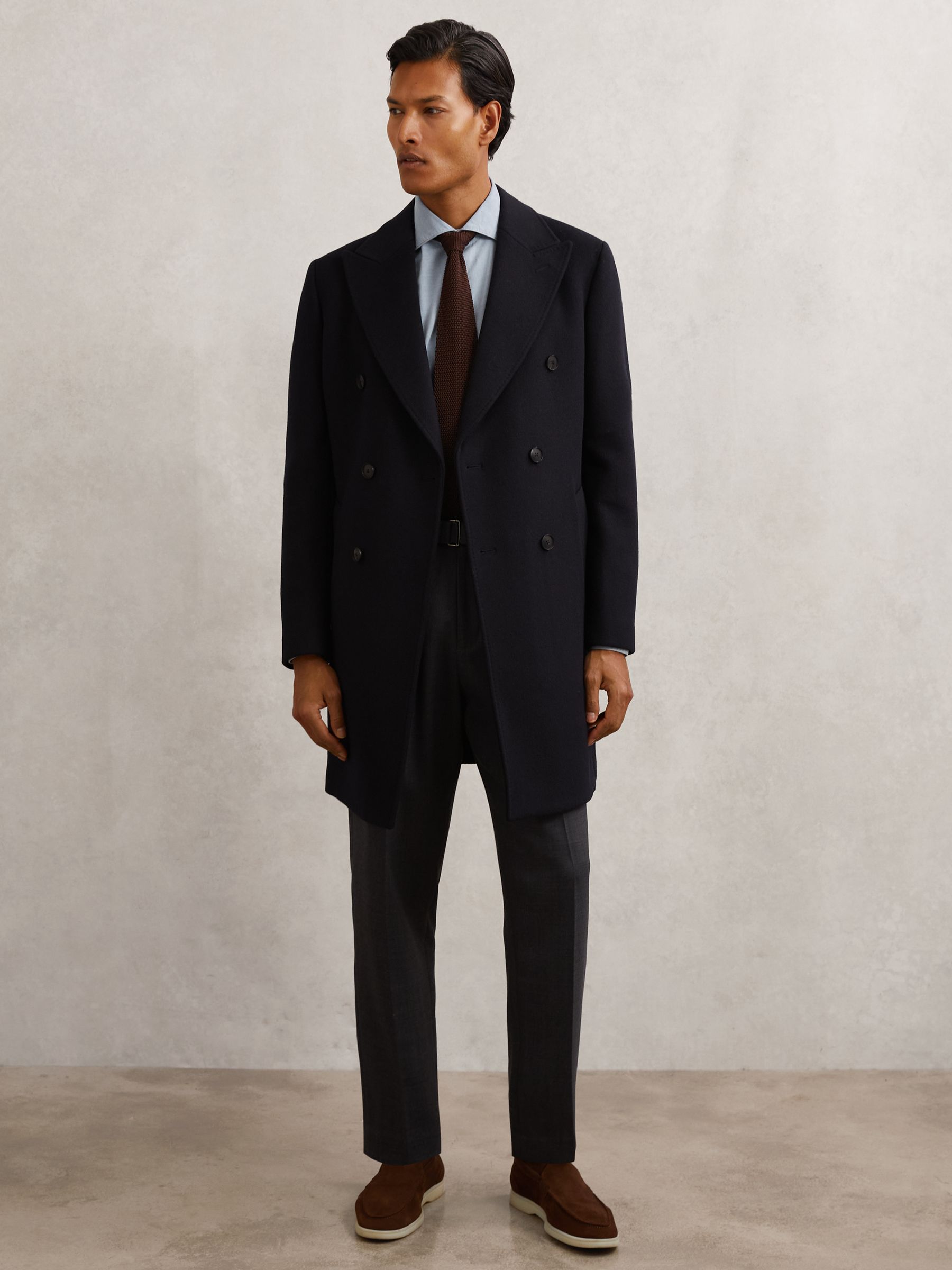 Wool-Blend Double-Breasted Overcoat in Navy - Image 5 of 7