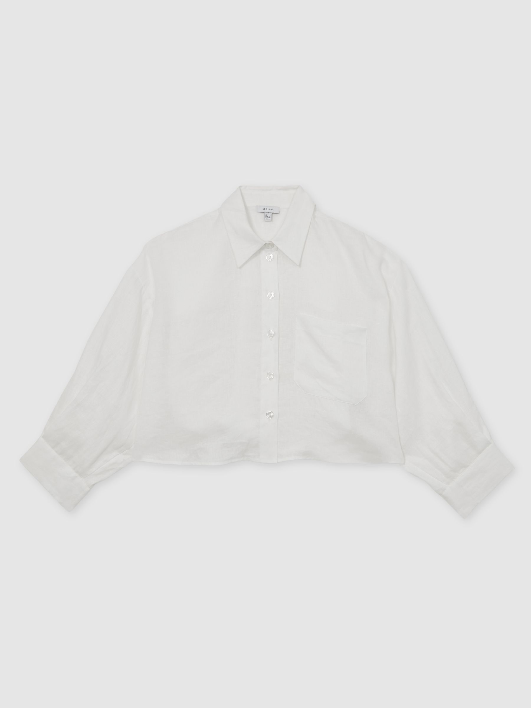 Oversize Linen Cropped Shirt in White - Image 2 of 9