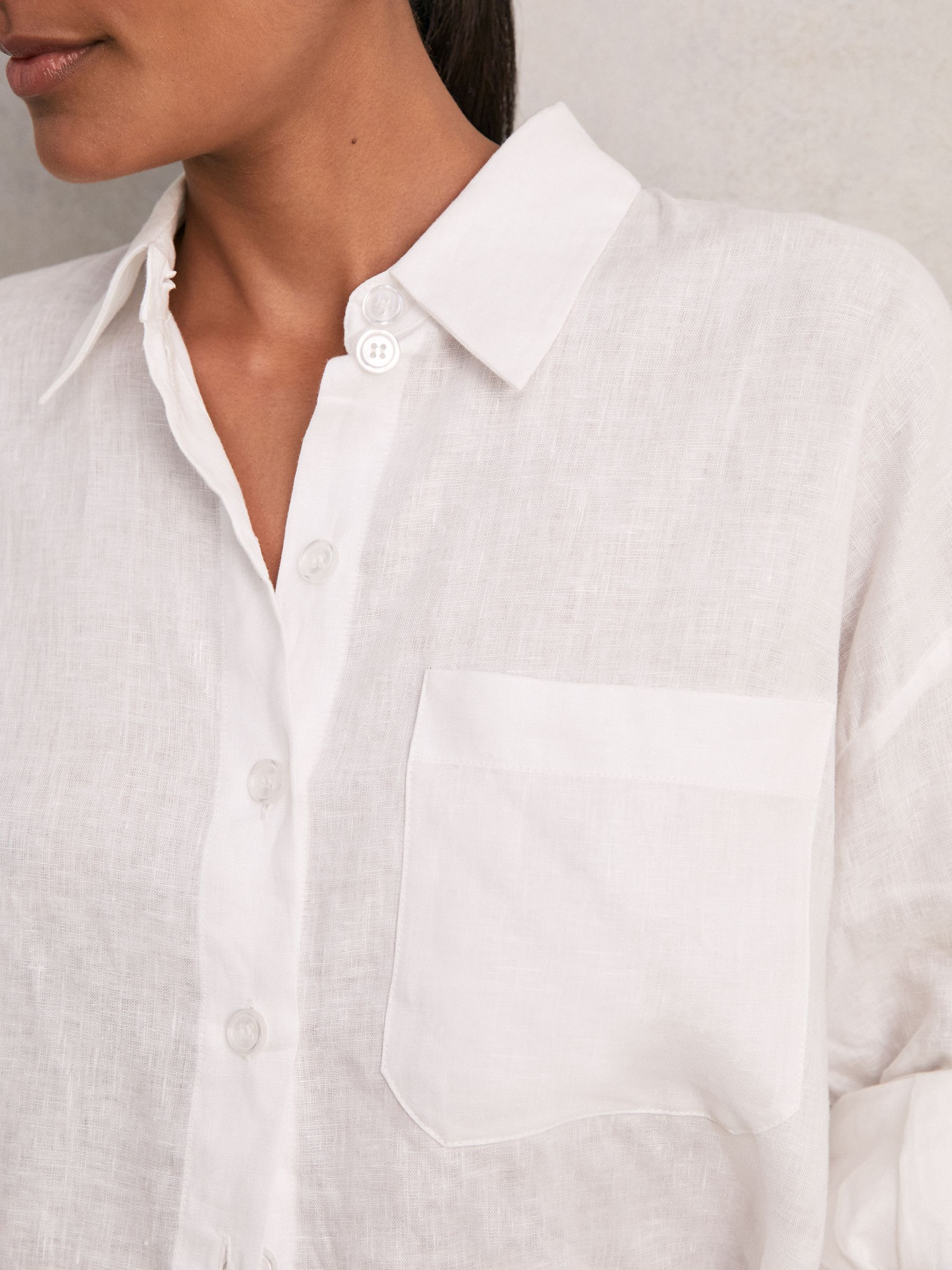 Oversize Linen Cropped Shirt in White - Image 8 of 9