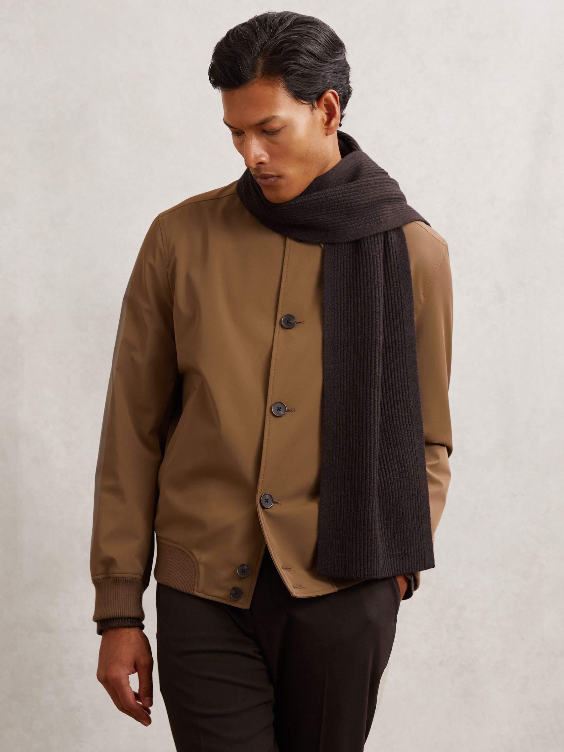 Merino Wool Rib-Knit Scarf in Chocolate Brown - Image 2 of 5