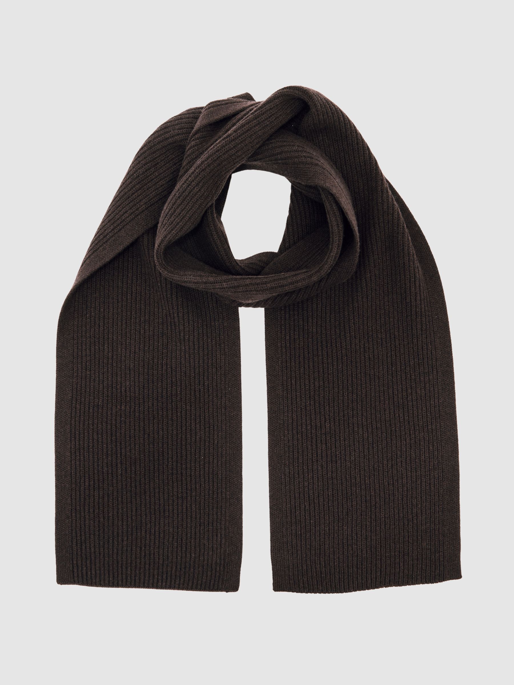 Wool Rib-Knit Scarf in Chocolate Brown - image 3