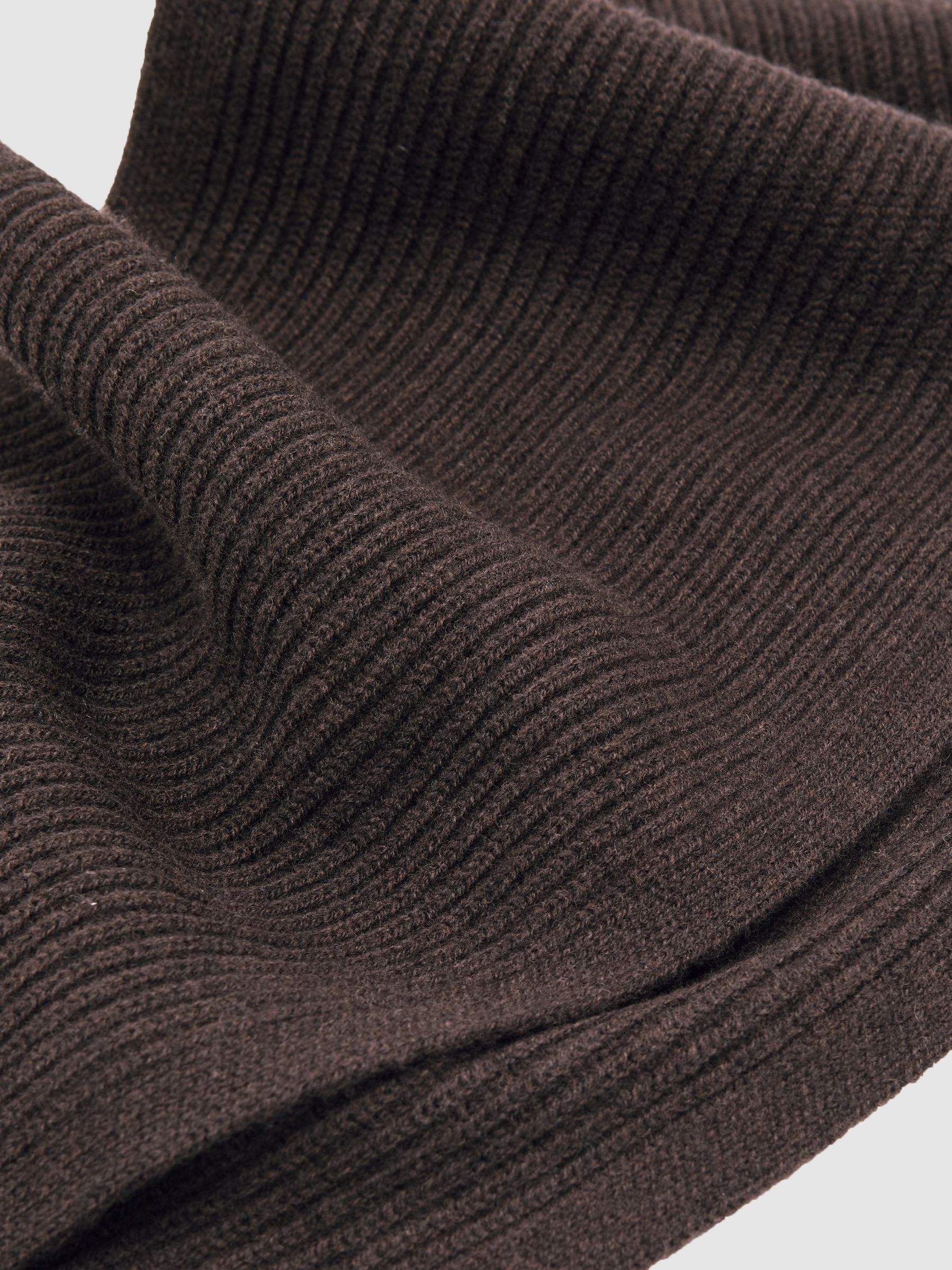 Wool Rib-Knit Scarf in Chocolate Brown - image 4