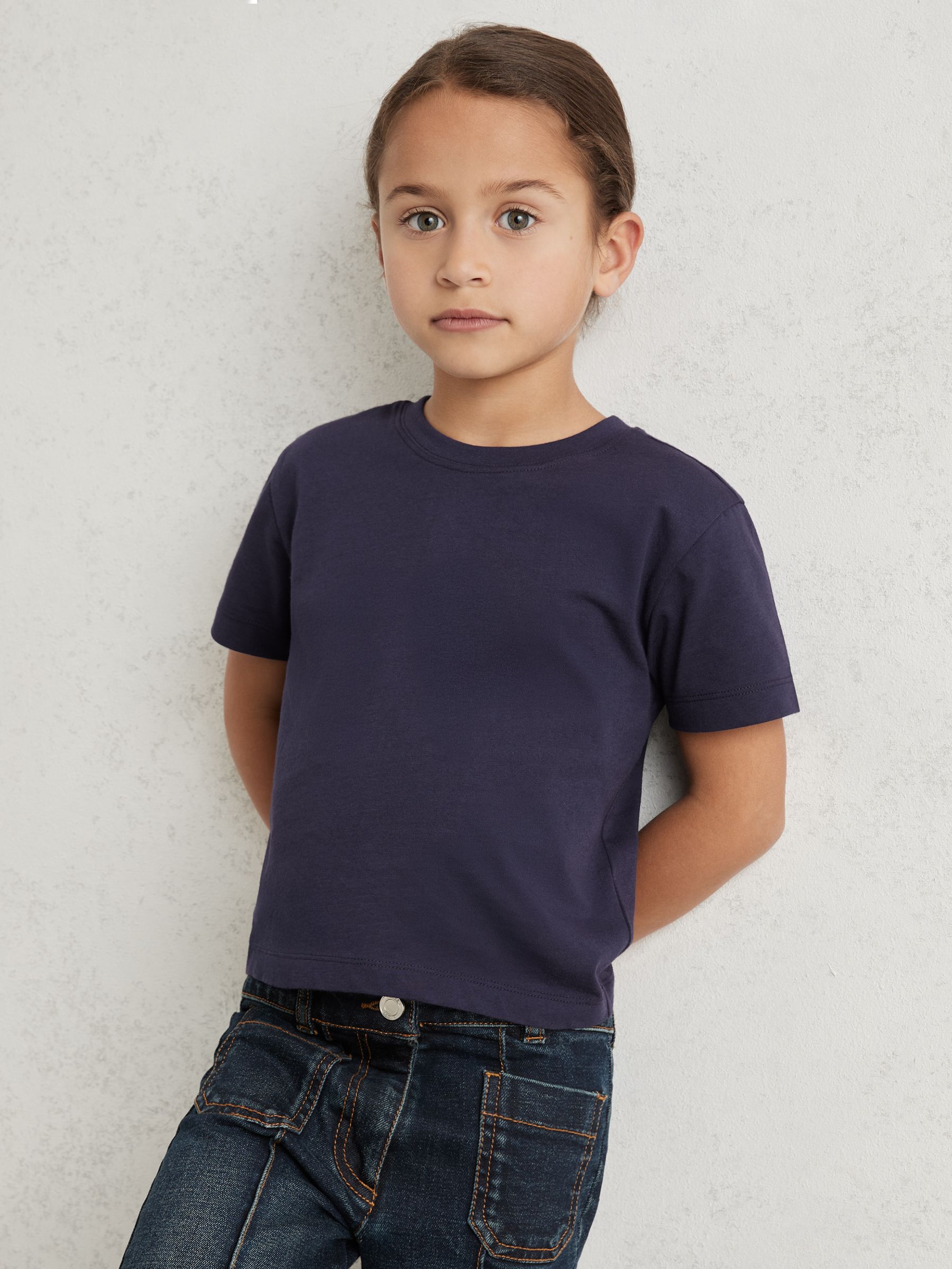 9-13 yrs Cotton Crew Neck T-Shirt in Navy - Image 1 of 4