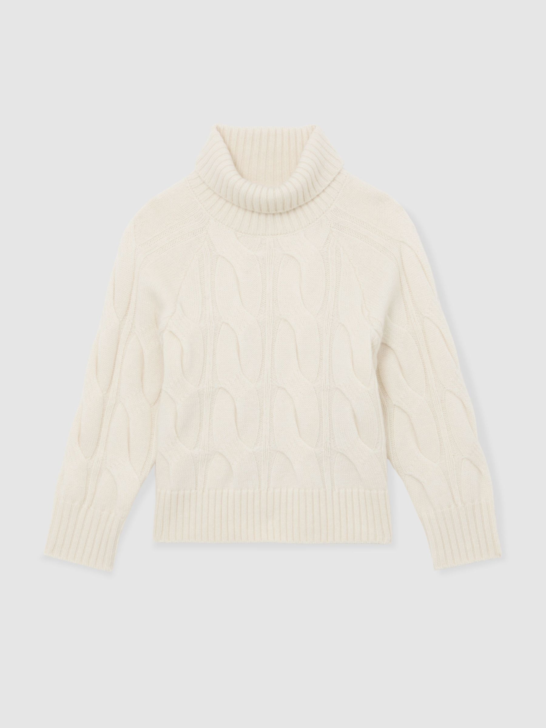 9-13 yrs Wool Roll-Neck Cable-Knit Jumper in Ivory - Image 2 of 5