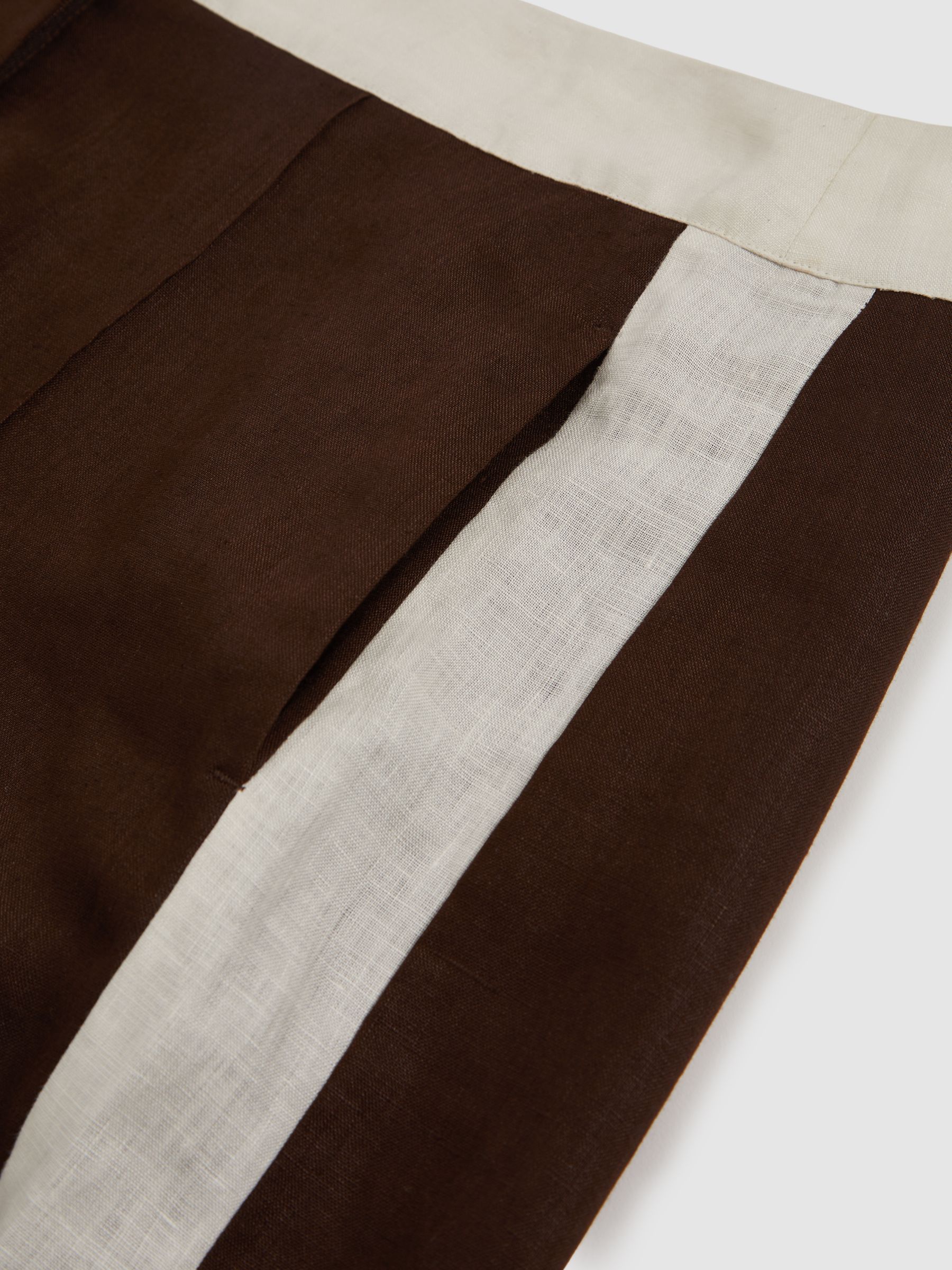Linen Colourblock Shorts in Chocolate/Cream - image 4