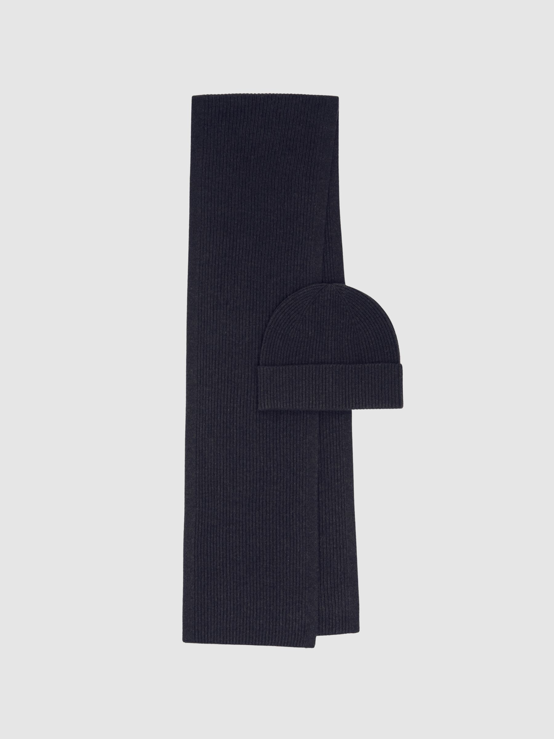 Merino Wool Scarf and Beanie Gift Set in Navy - Image 1 of 7