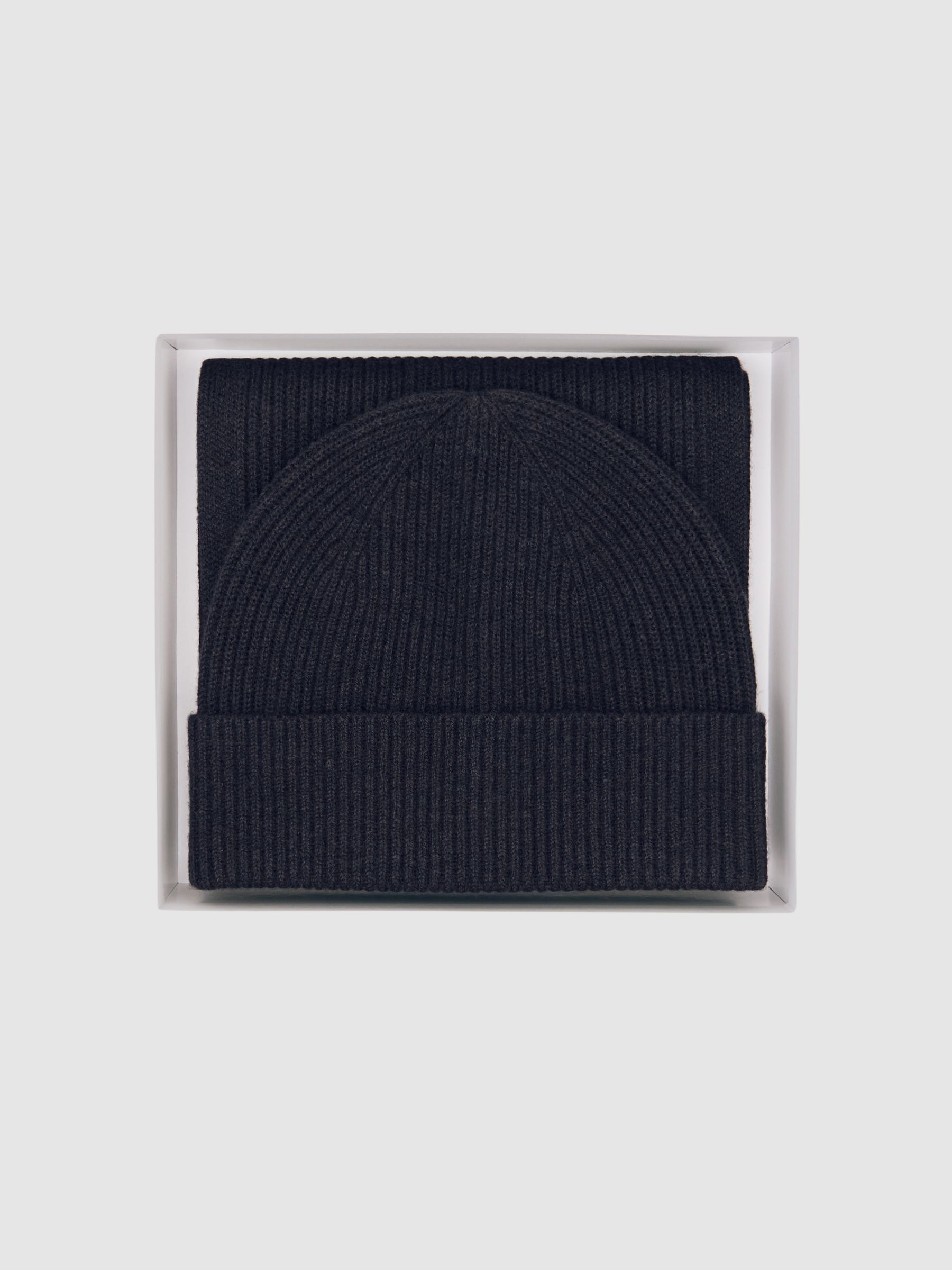 Merino Wool Scarf and Beanie Gift Set in Navy - Image 6 of 7