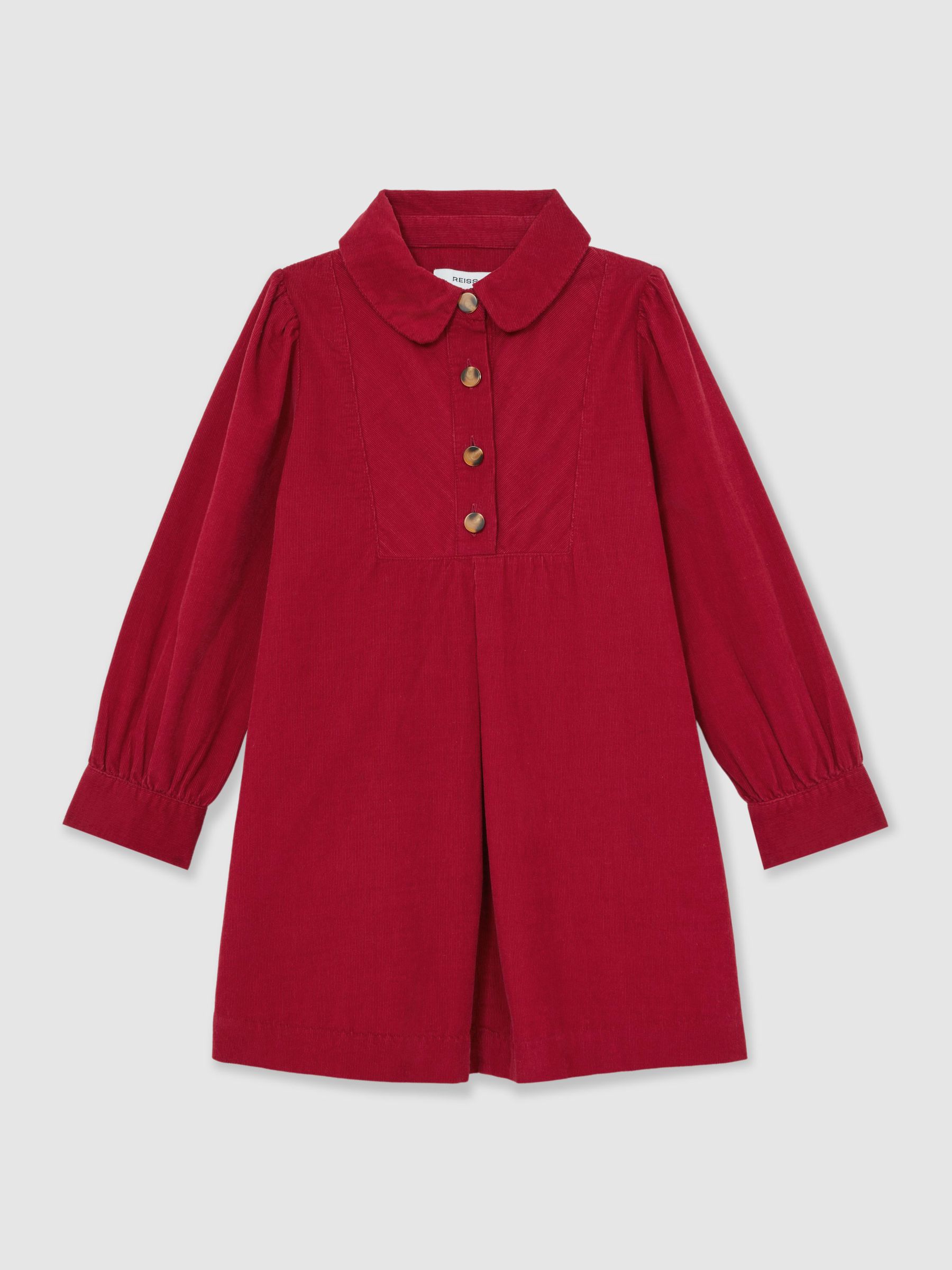 Corduroy Long-Sleeve Collared Dress in Red - Image 2 of 4