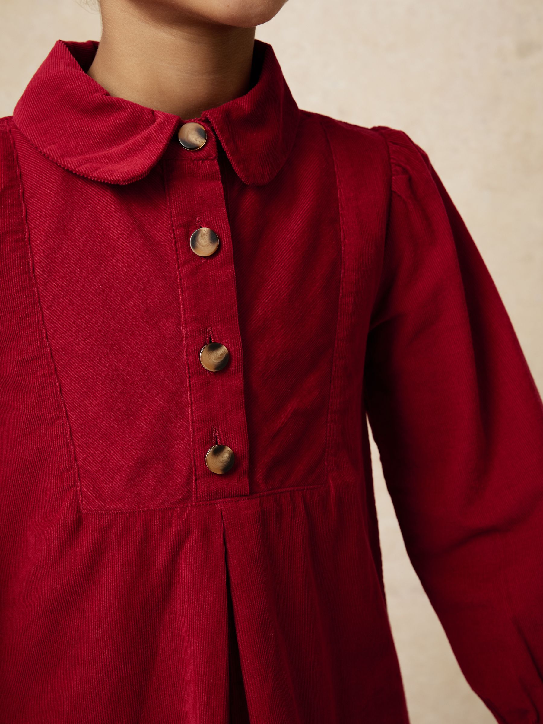3-9 yrs Corduroy Long-Sleeve Collared Dress in Red - Image 5 of 6