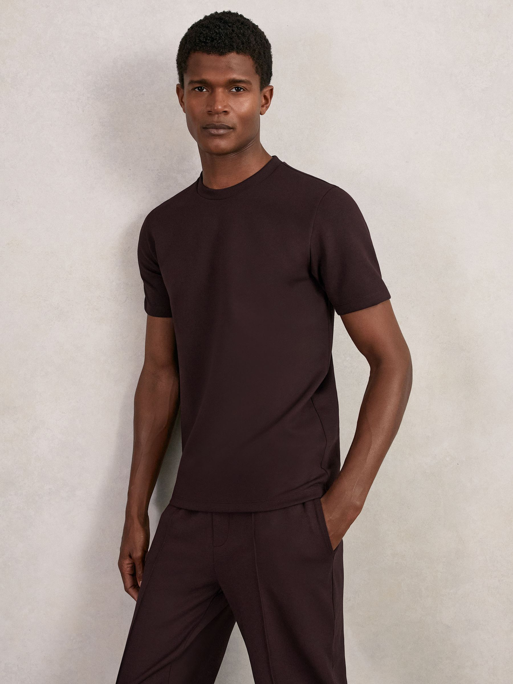Interlock Jersey Crew Neck T-Shirt in Cherry Red - Image 1 of 6