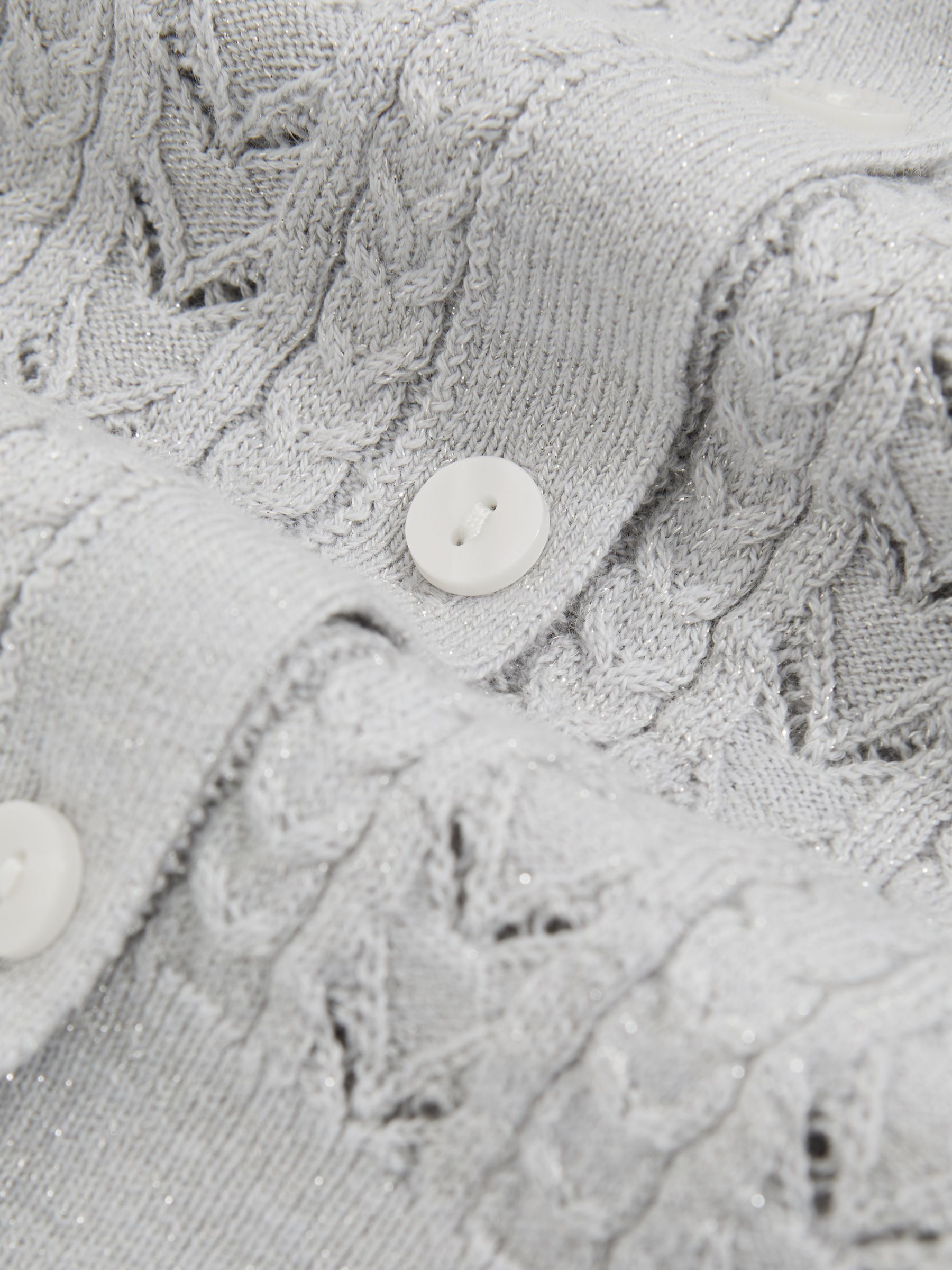 3-9 yrs Cotton And Wool Blend Pointelle Cardigan in Grey - Image 4 of 4