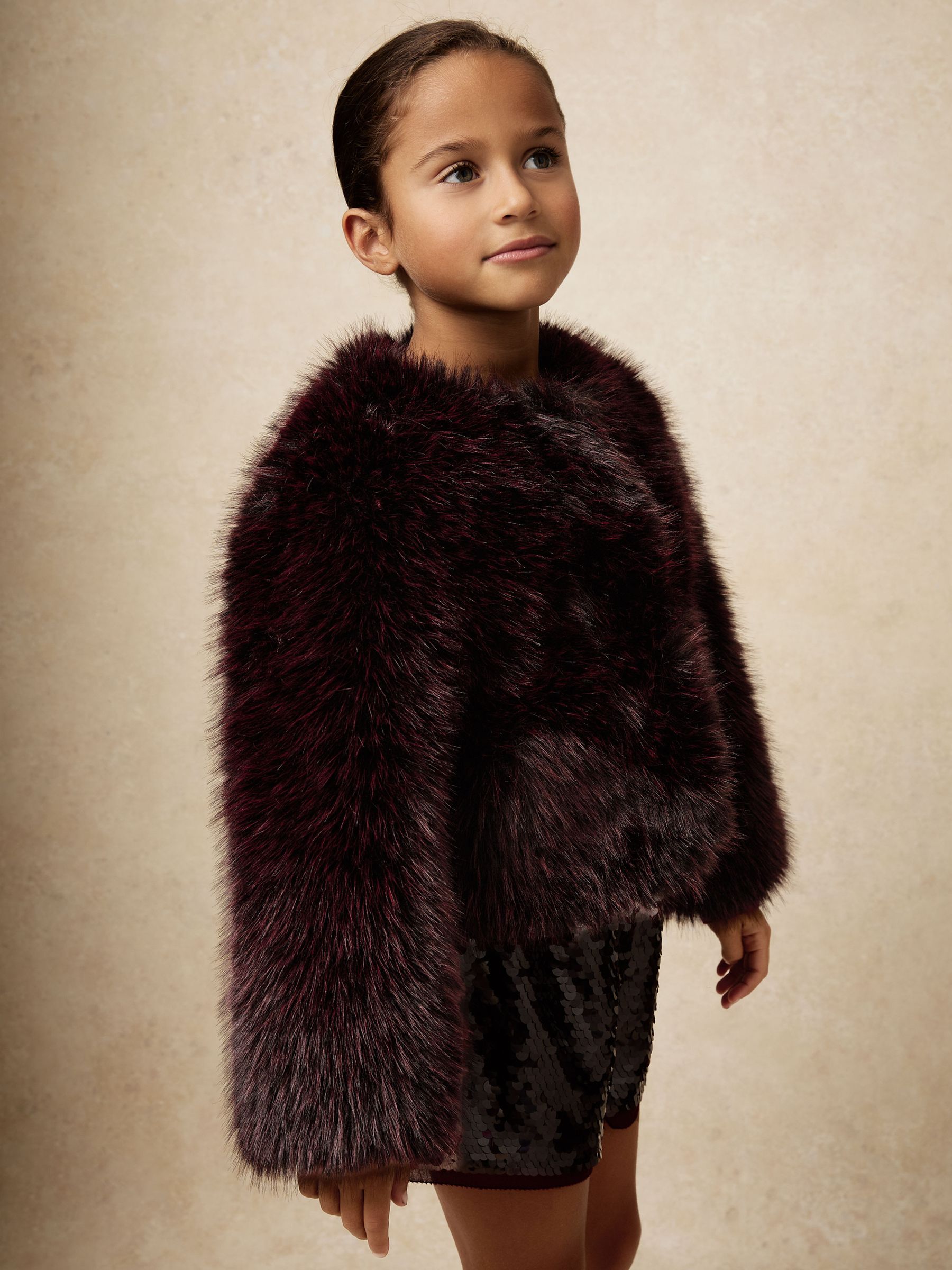 13-14 yrs Faux-Fur Coat in Burgundy - Image 3 of 4