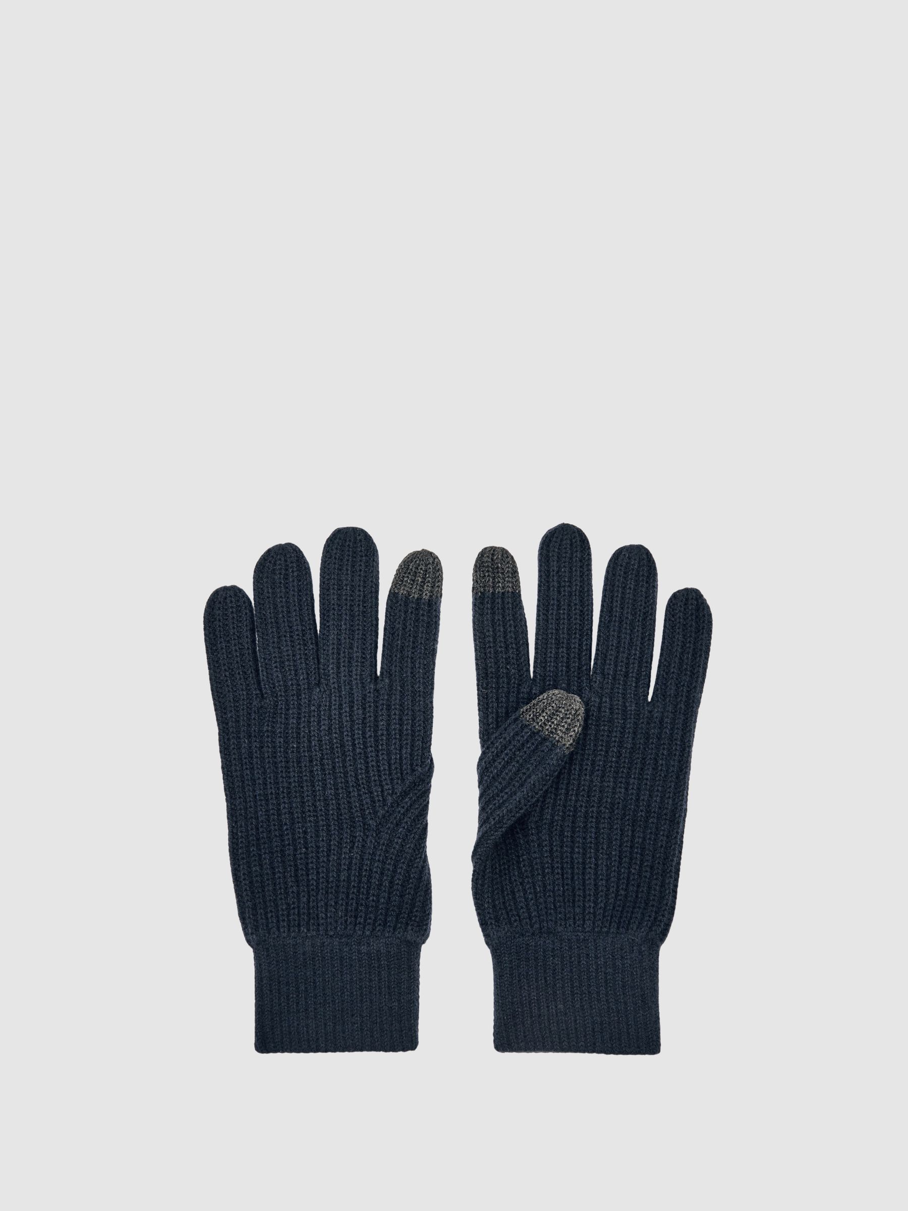 Ribbed-Merino Touchscreen Gloves in Navy - Image 1 of 2