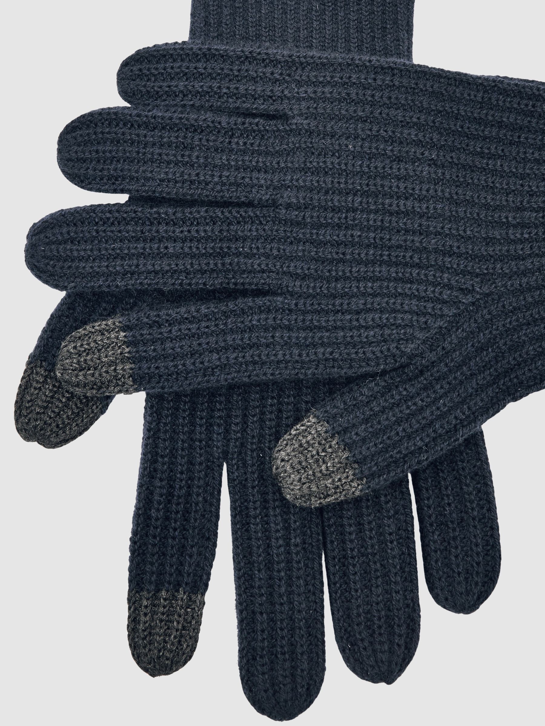 Ribbed-Merino Touchscreen Gloves in Navy - Image 2 of 2