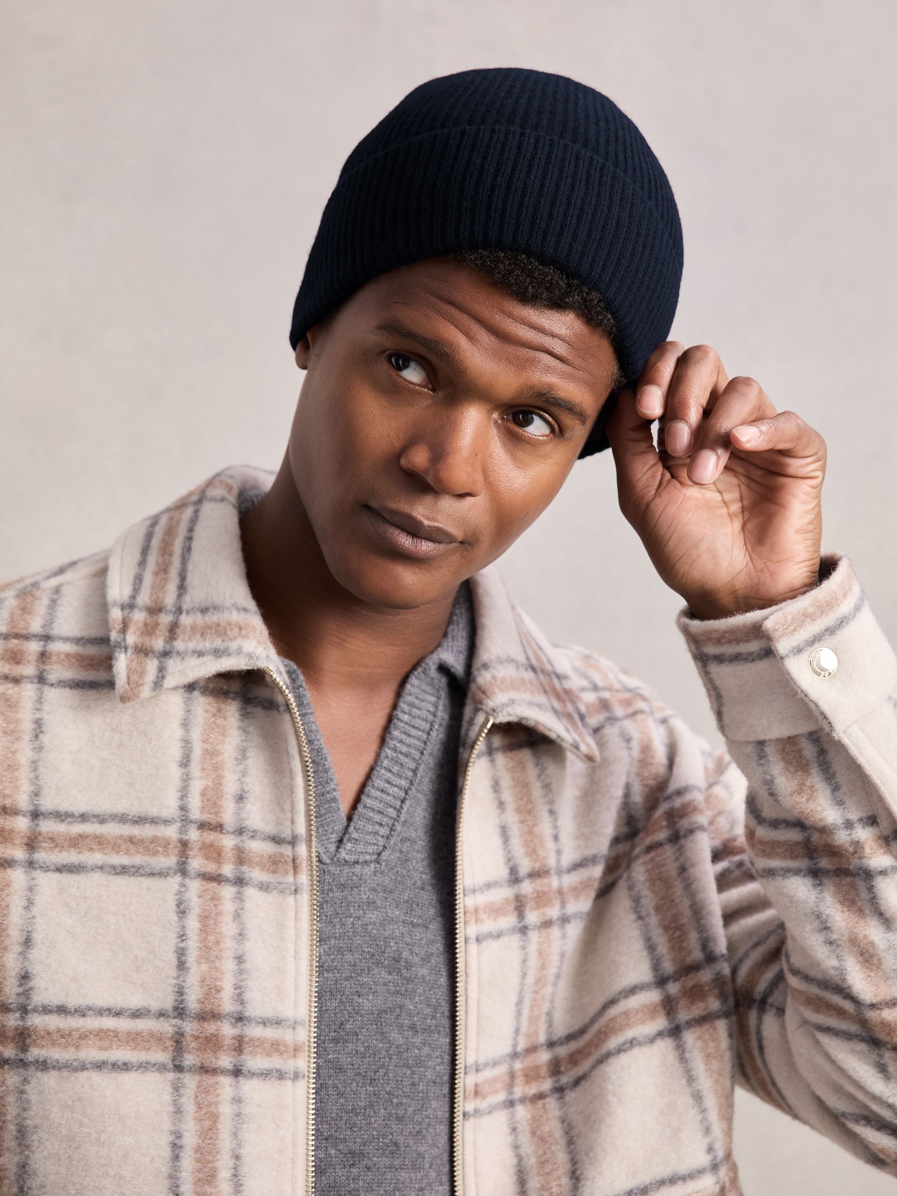 Merino Wool Rib-Knit Beanie in Navy - Image 2 of 4