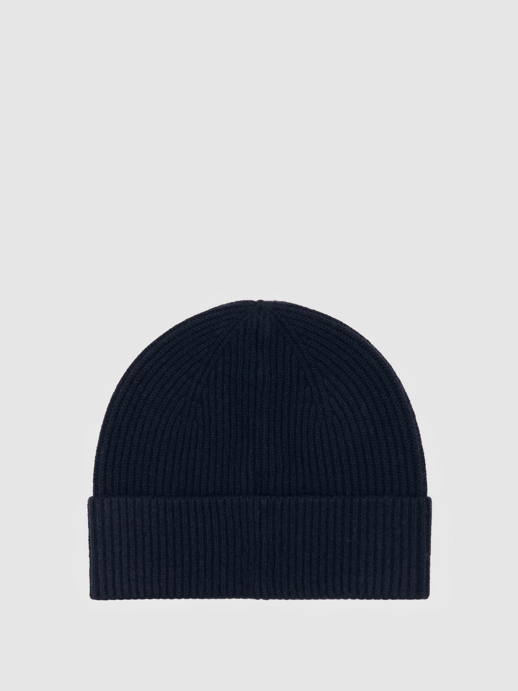 Merino Wool Rib-Knit Beanie in Navy - Image 3 of 4