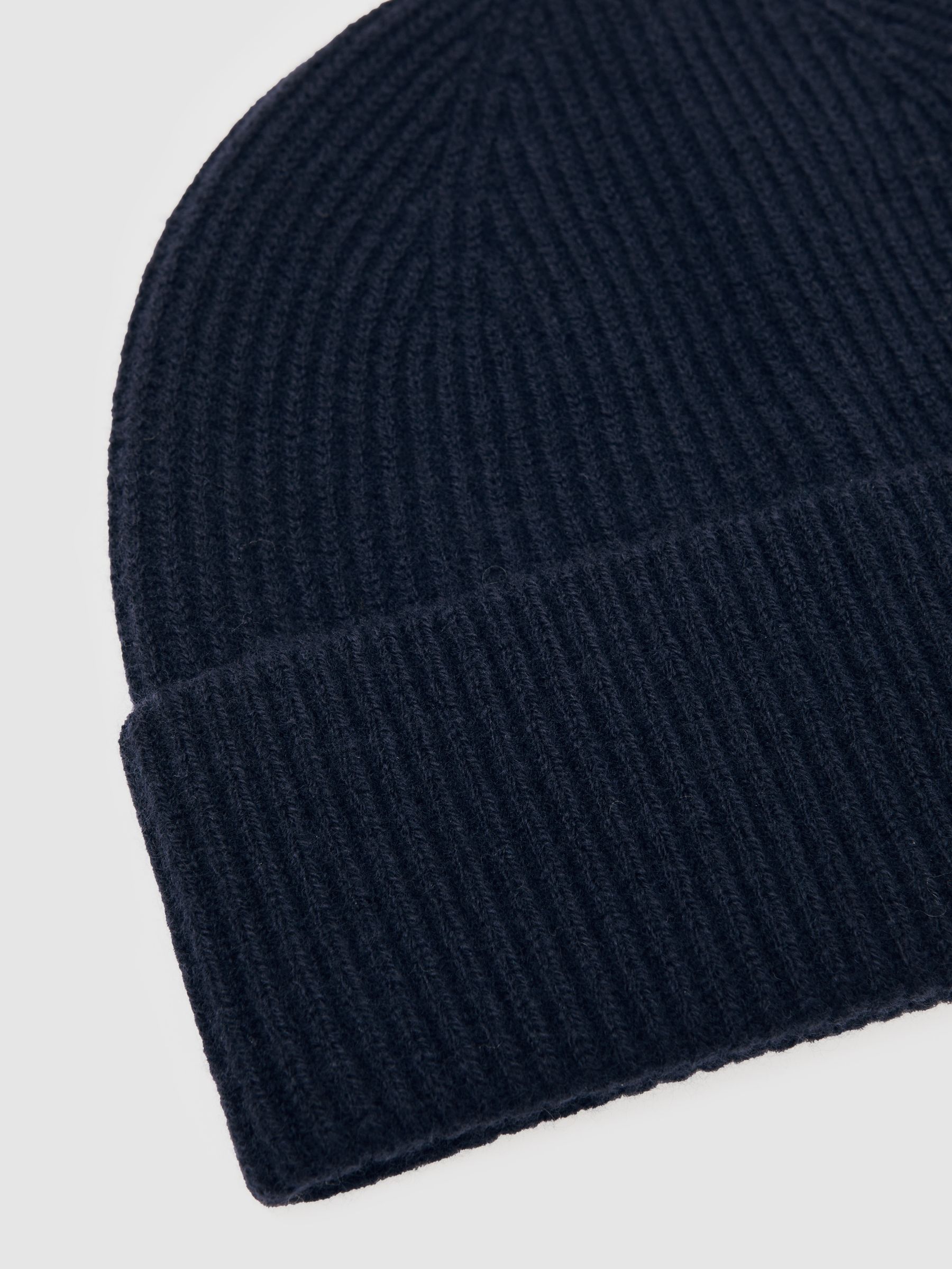 Merino Wool Rib-Knit Beanie in Navy - Image 4 of 4