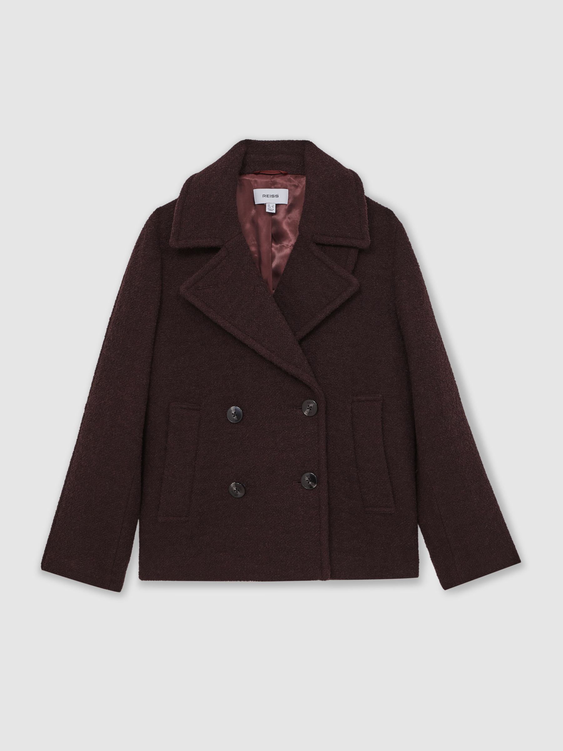 Wool-Blend Double-Breasted Short Coat in Burgundy - Image 2 of 7