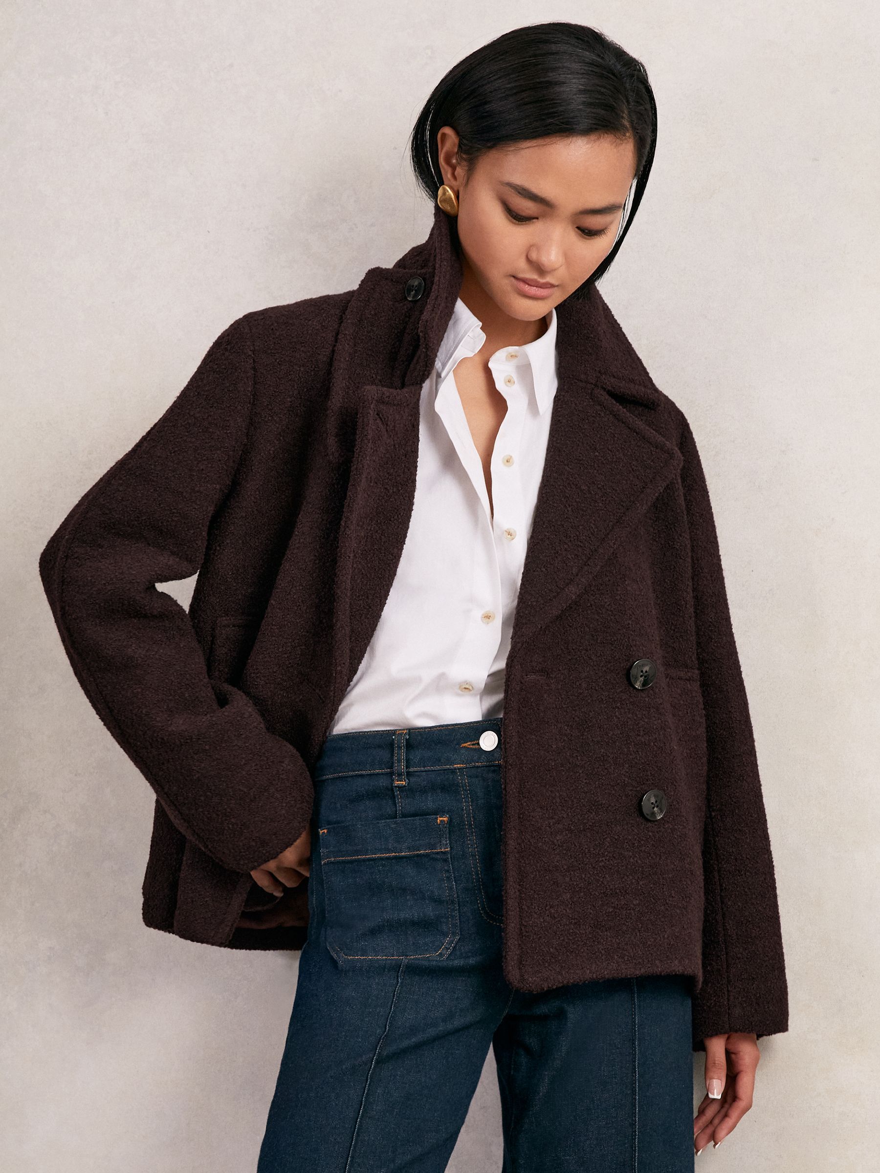Wool-Blend Double-Breasted Short Coat in Burgundy - image 5
