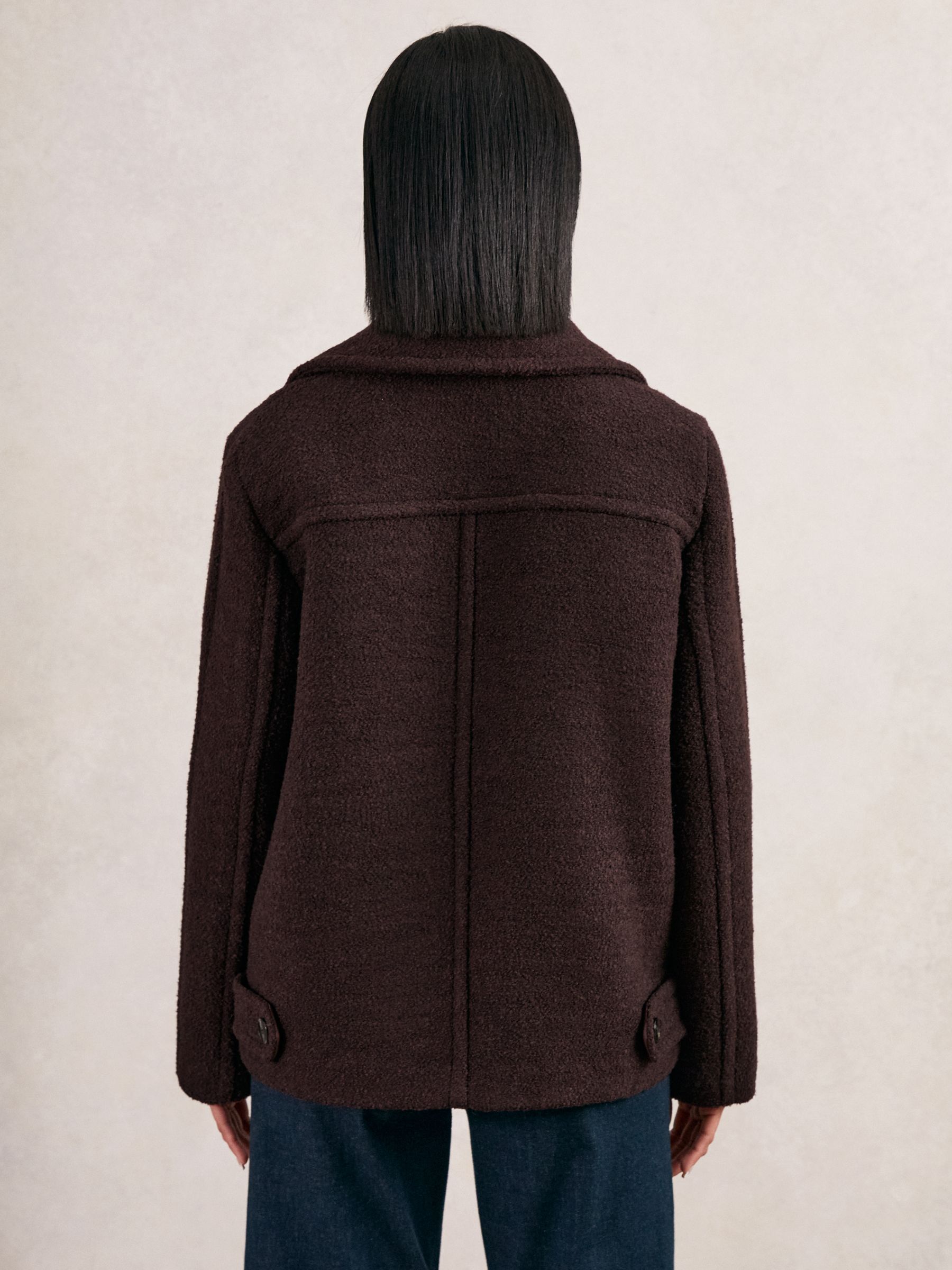 Wool-Blend Double-Breasted Short Coat in Burgundy - Image 6 of 7