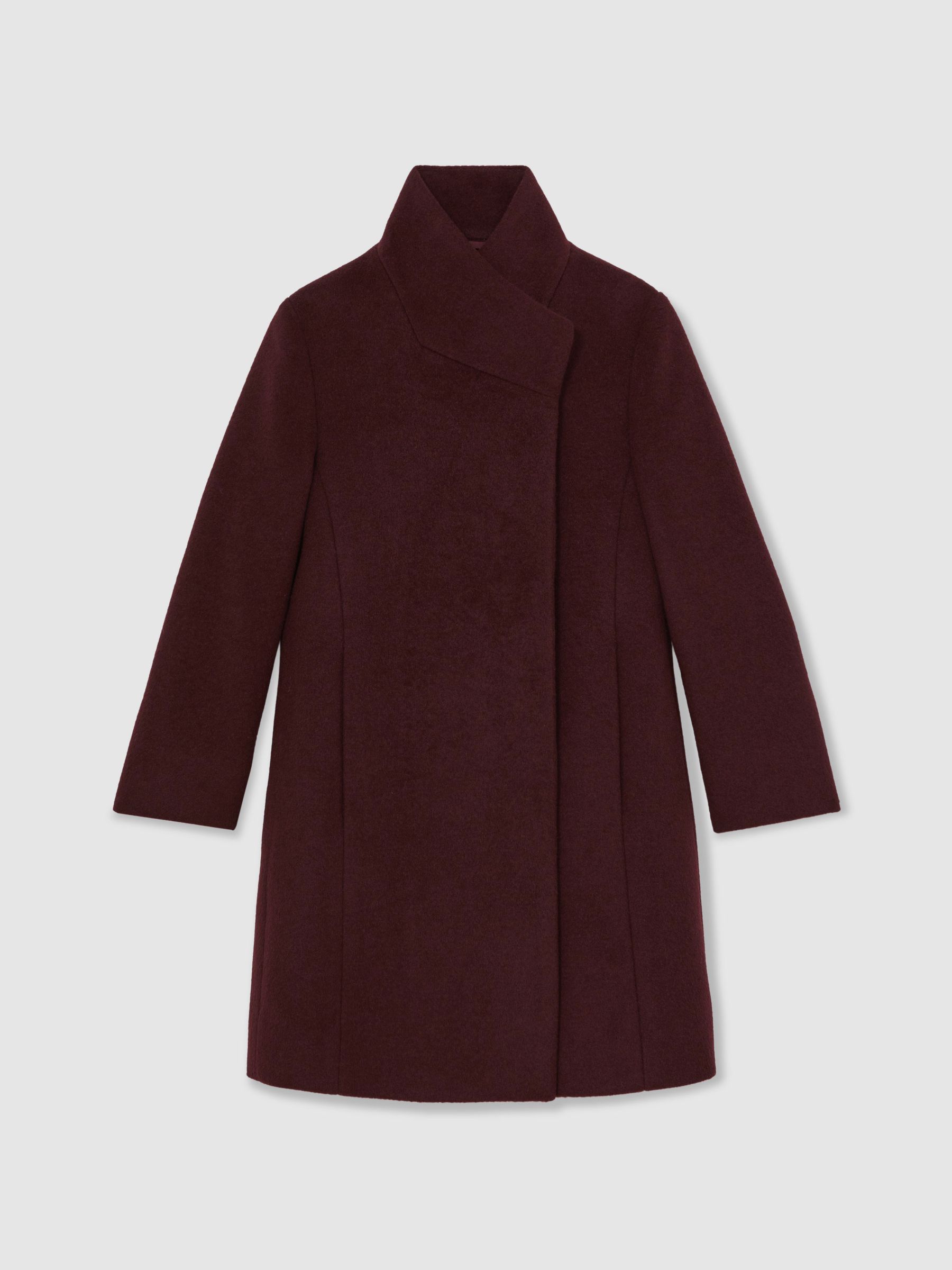 9-12 yrs Wool-Blend Funnel-Neck Coat in Burgundy - Image 2 of 4