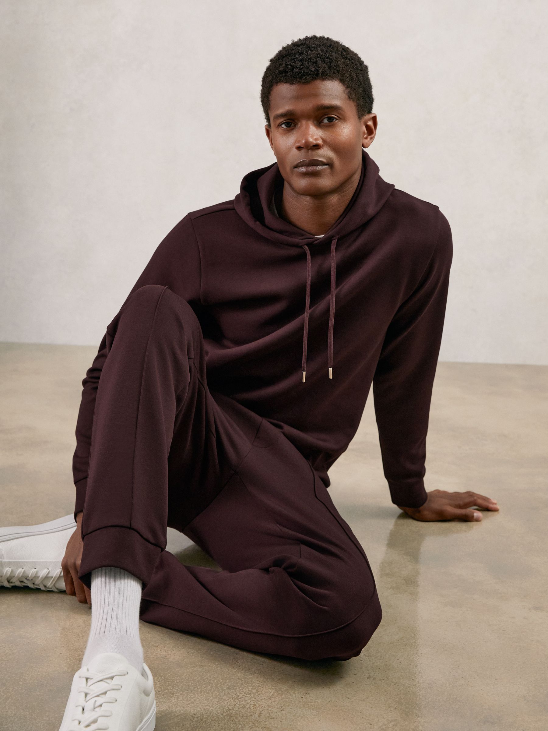 Interlock Jersey Drawstring Hoodie in Cherry Red - Image 1 of 6