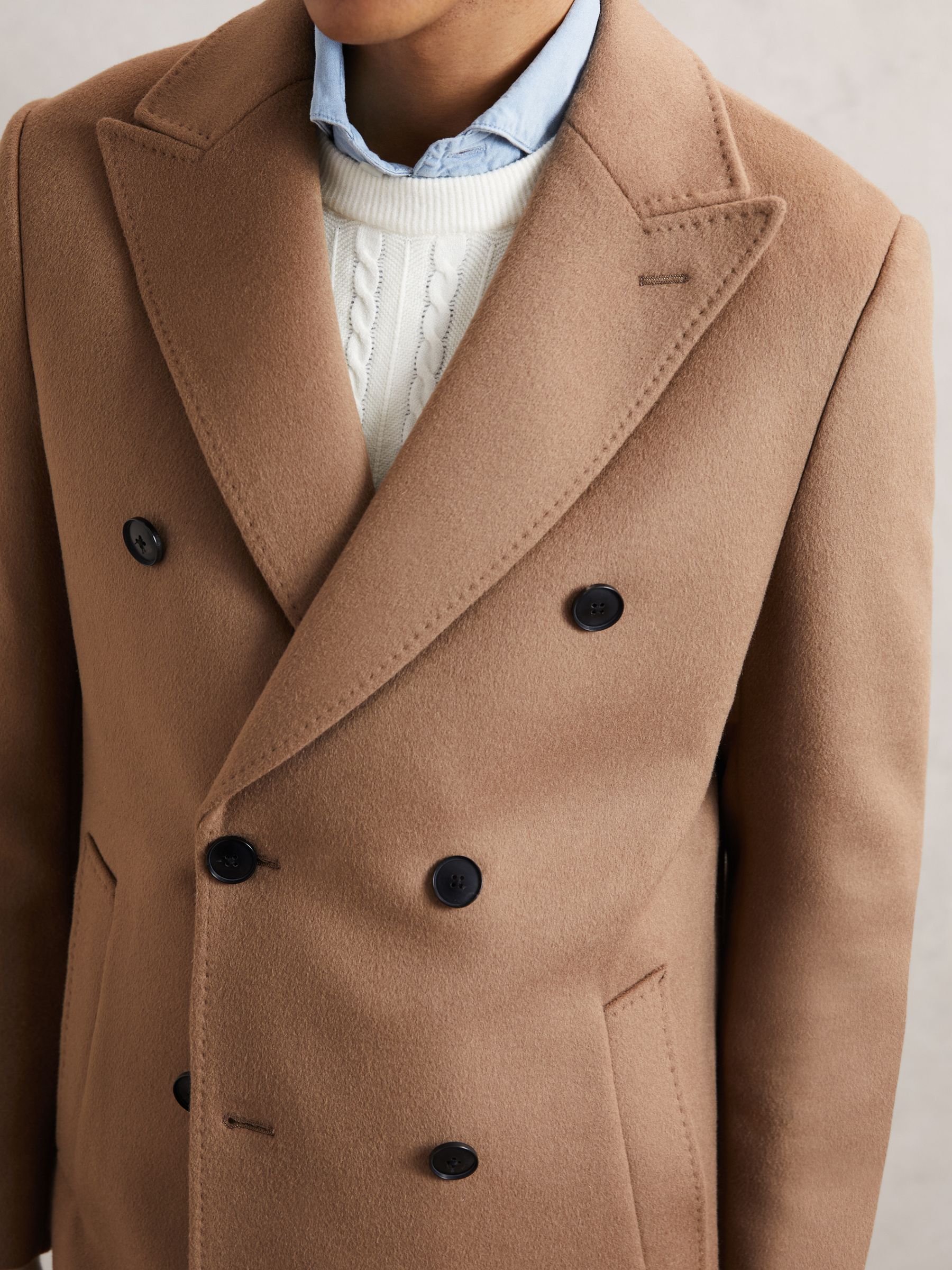 Wool-Blend Double-Breasted Overcoat in Light Brown - Image 3 of 6