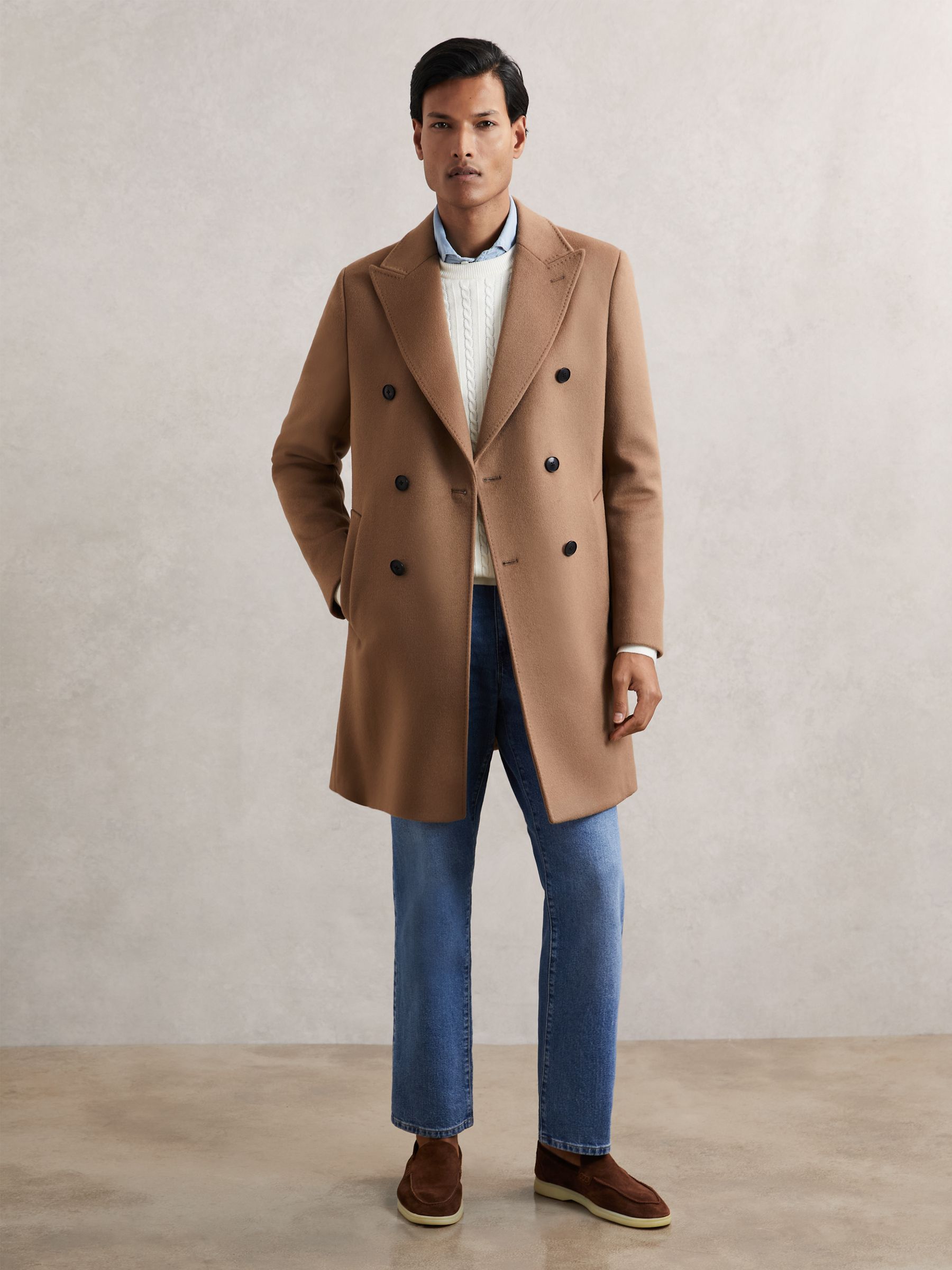 Wool-Blend Double-Breasted Overcoat in Light Brown - Image 4 of 6