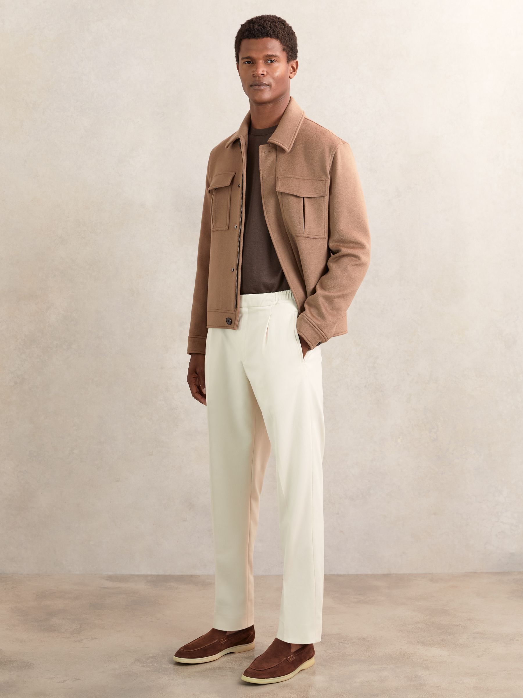 Tapered Drawstring Tailored Trousers in Ecru - Image 1 of 5