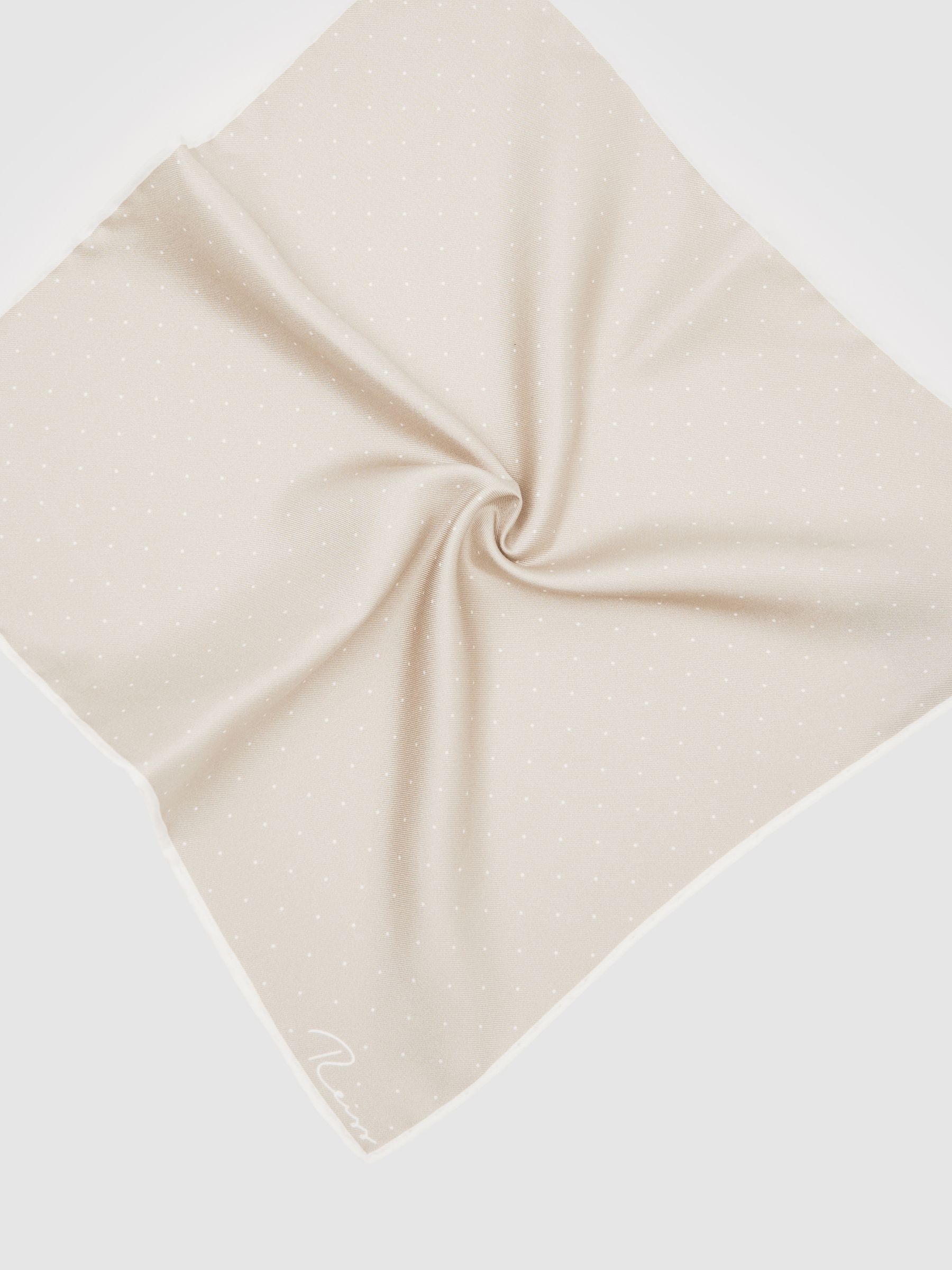 Silk Polka Dot Pocket Square in Champagne - Image 3 of 4