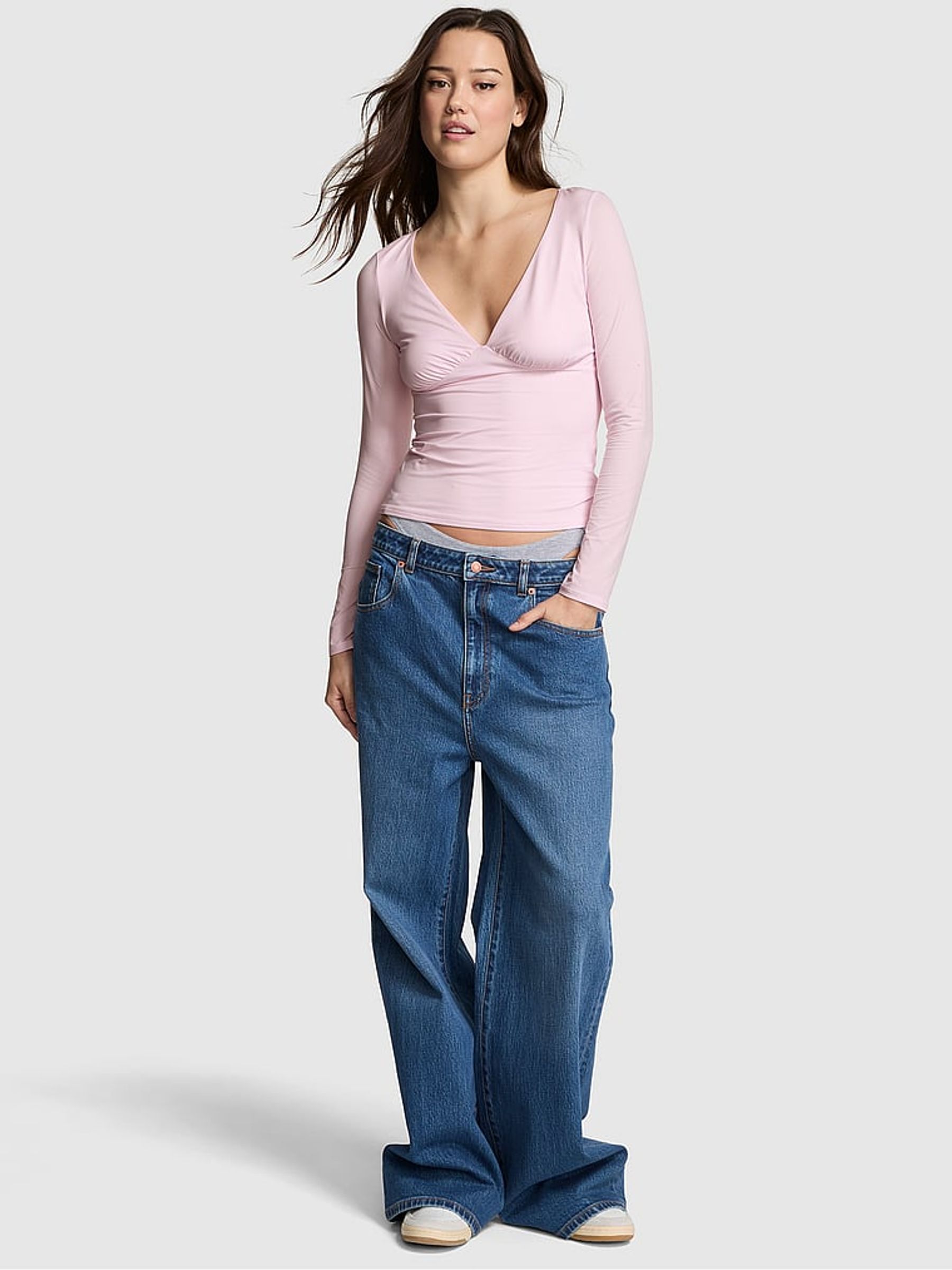 Pink Tulip Ruched Long Sleeve Stretch T-Shirt - Image 1 of 3