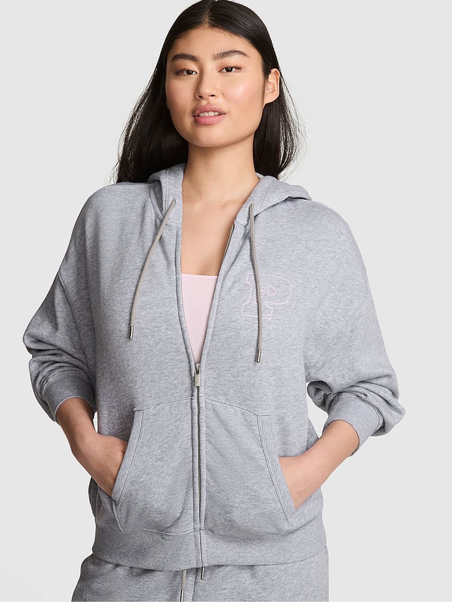 Grey and Pink Fleece Hoodie - Image 1 of 3