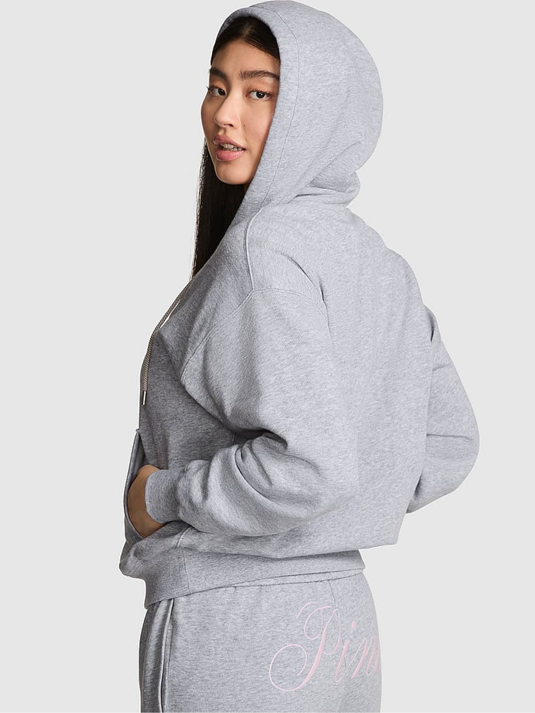 Grey and Pink Fleece Hoodie - Image 2 of 3