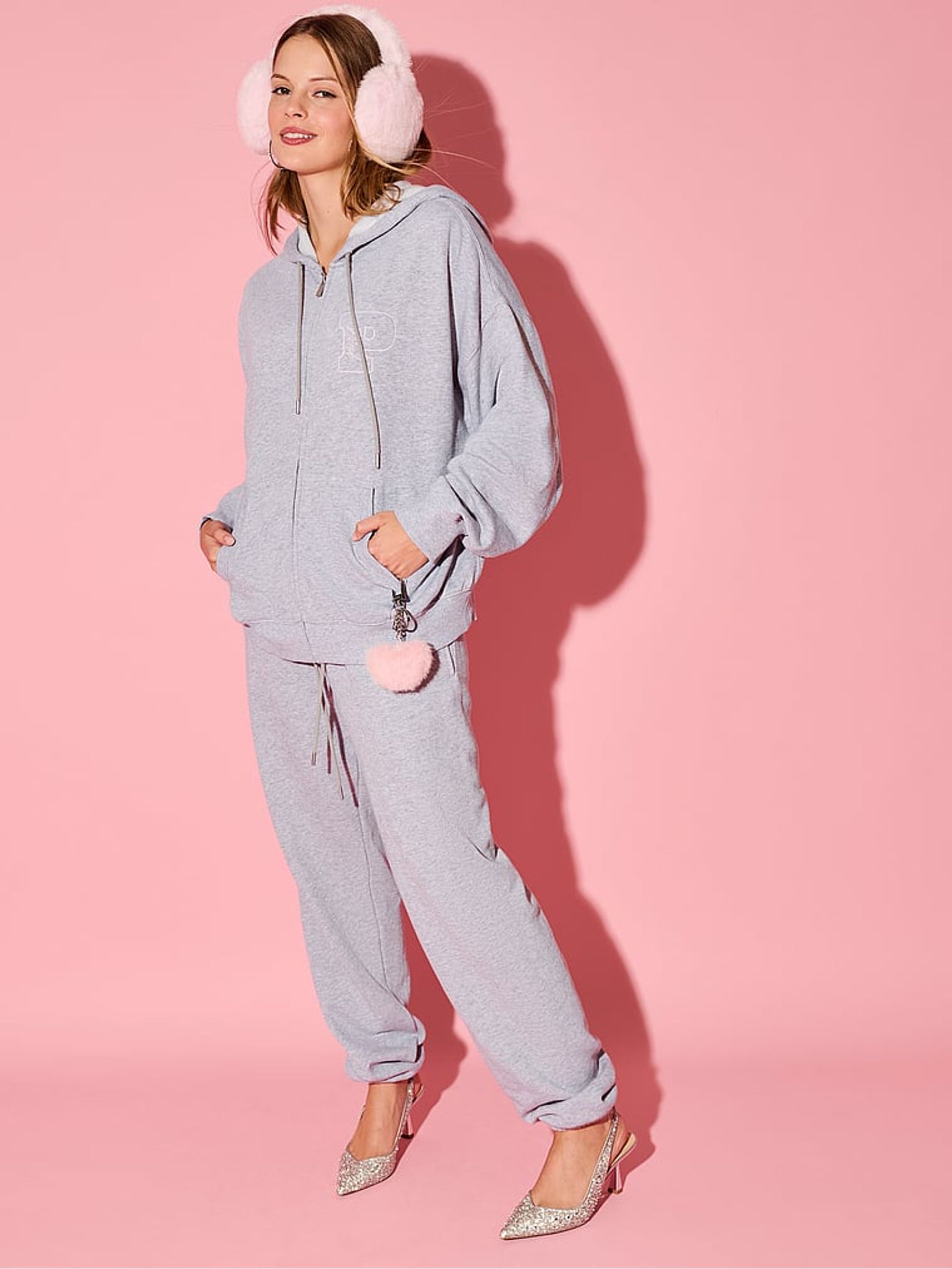 Grey and Pink Fleece Hoodie - Image 3 of 3