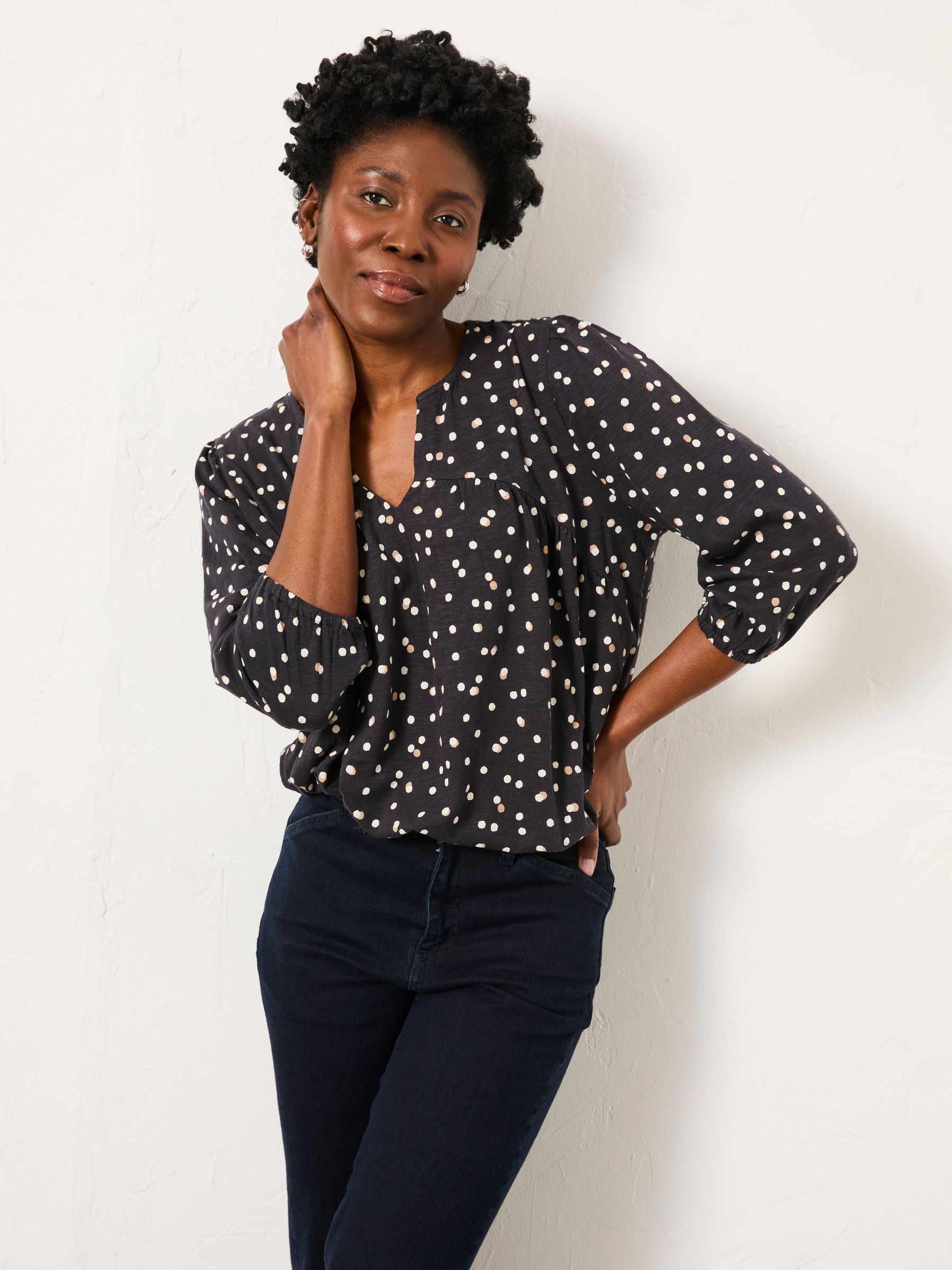 Enya Black Polka Dot Jersey Tunic | FatFace