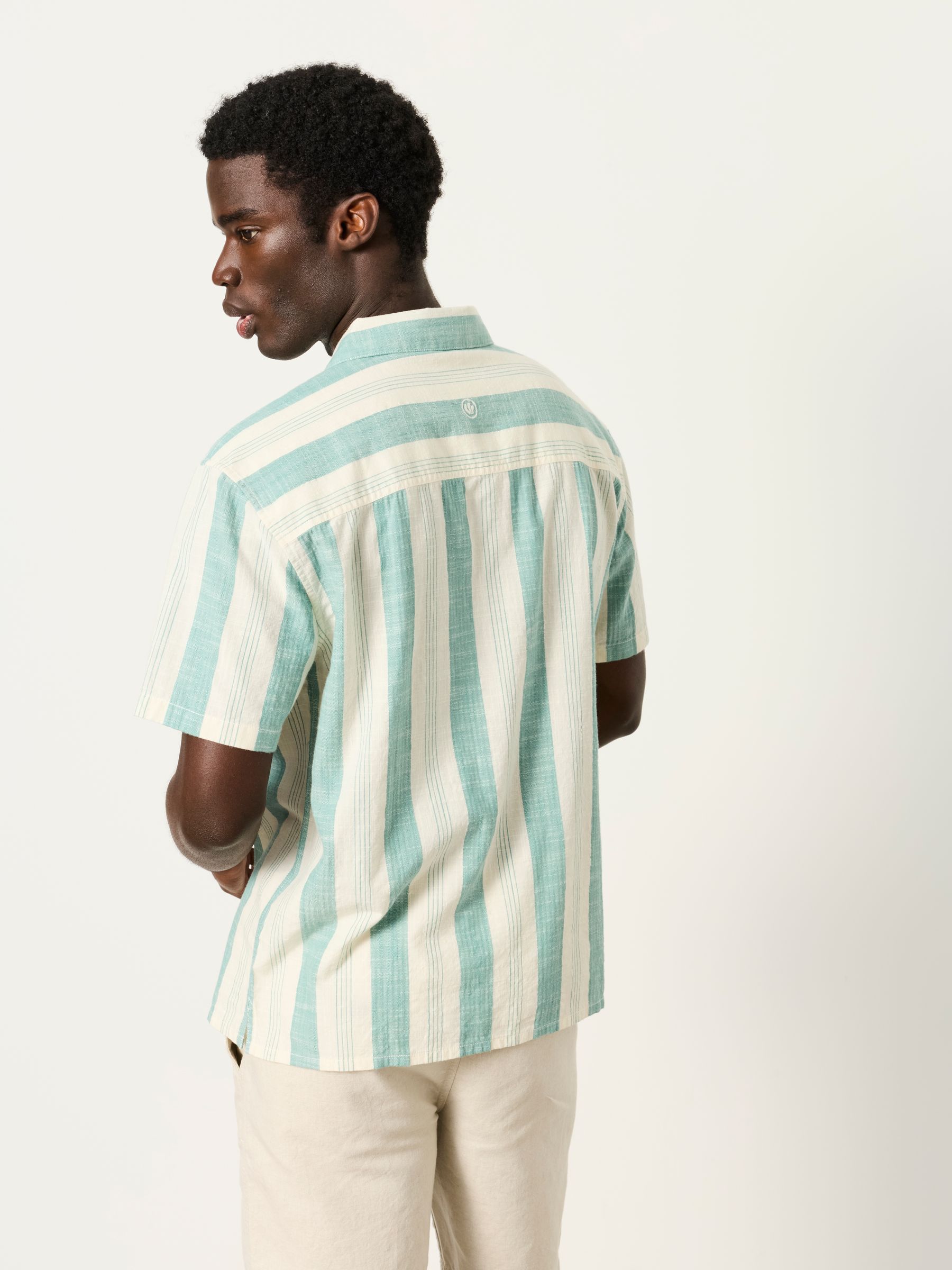 Light Teal Short Sleeve Relaxed Fit Cove Wide Stripe Shirt - Image 2 of 6
