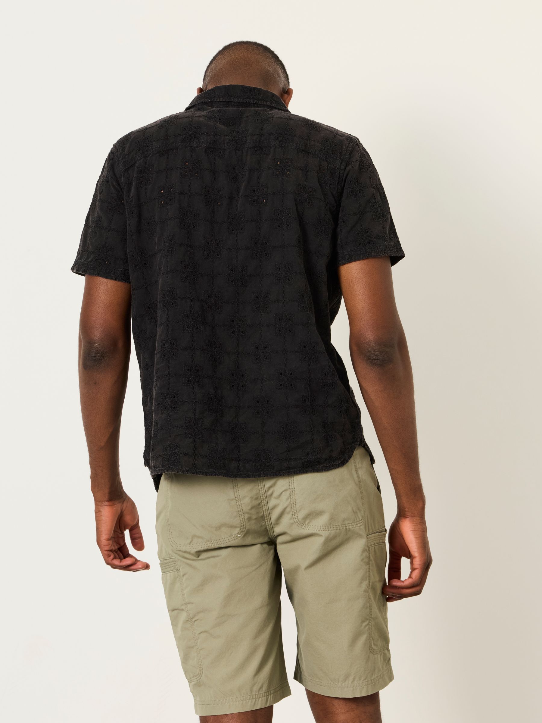 Washed Black Short Sleeve Broderie Geometric Pattern Shirt - Image 2 of 6