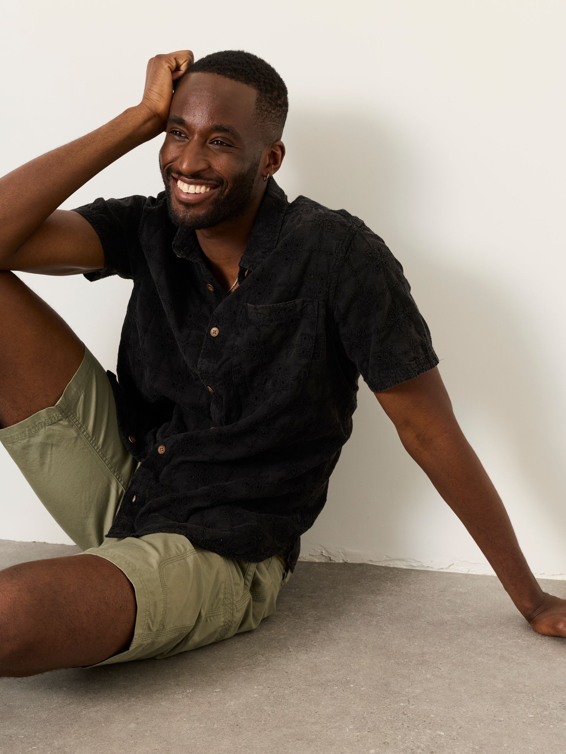 Washed Black Short Sleeve Broderie Geometric Pattern Shirt - Image 5 of 6