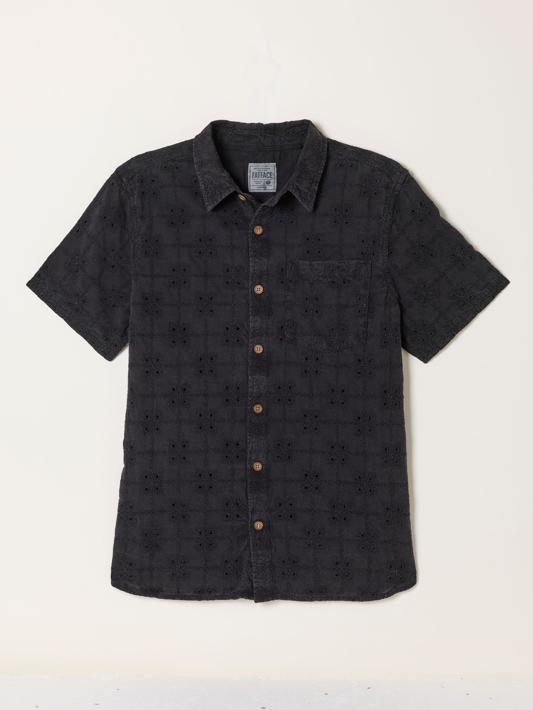Washed Black Short Sleeve Broderie Geometric Pattern Shirt - Image 6 of 6