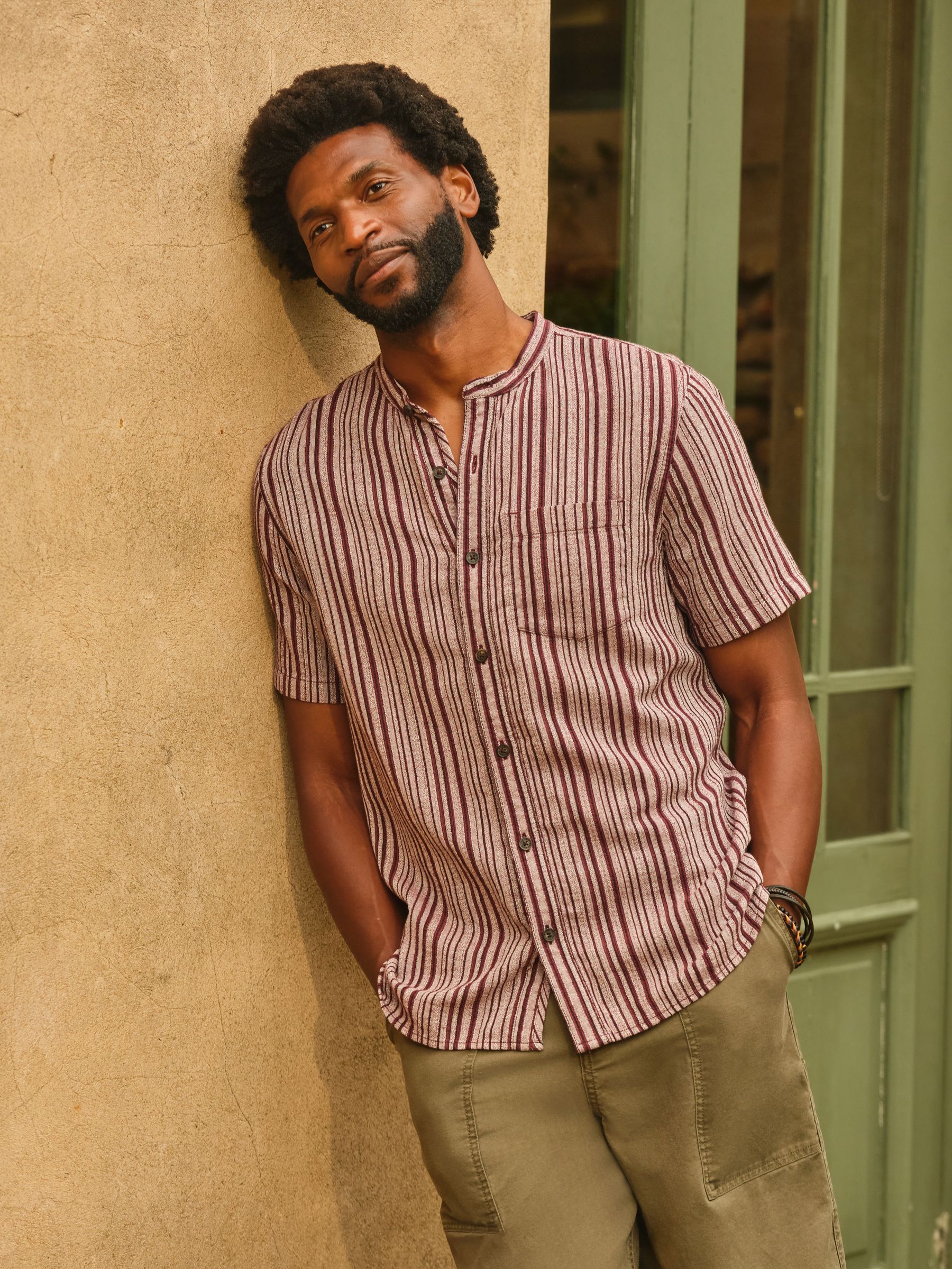 Plum Purple Short Sleeve Fleet Stripe Shirt - Image 1 of 7