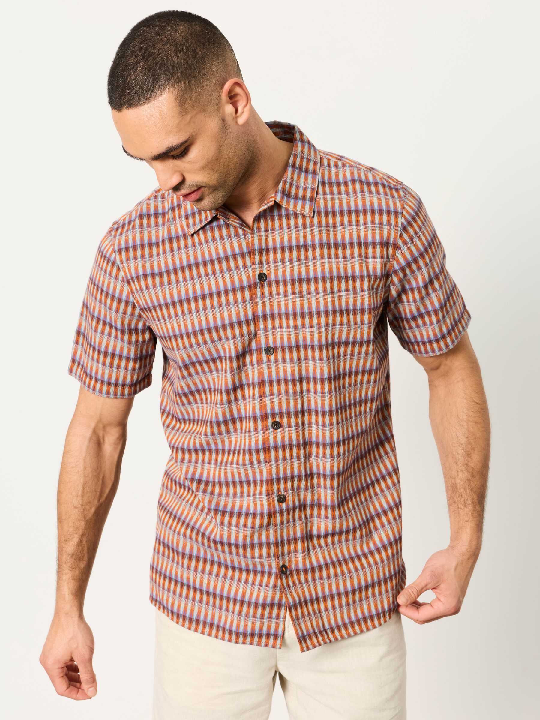 Multi Short Sleeve Kite Diamond Embroidered Shirt - Image 1 of 6