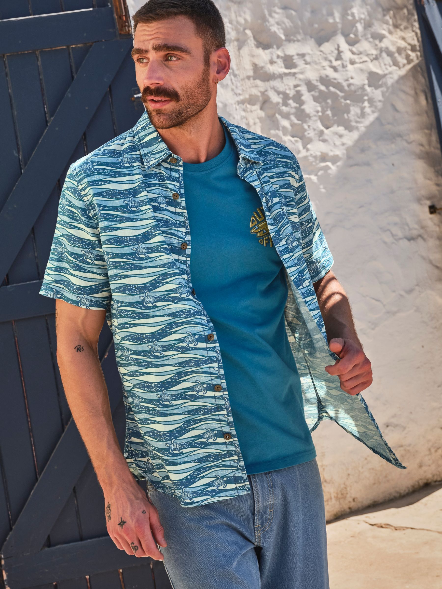 Blue Short Sleeve Turtle Print Shirt - Image 1 of 6