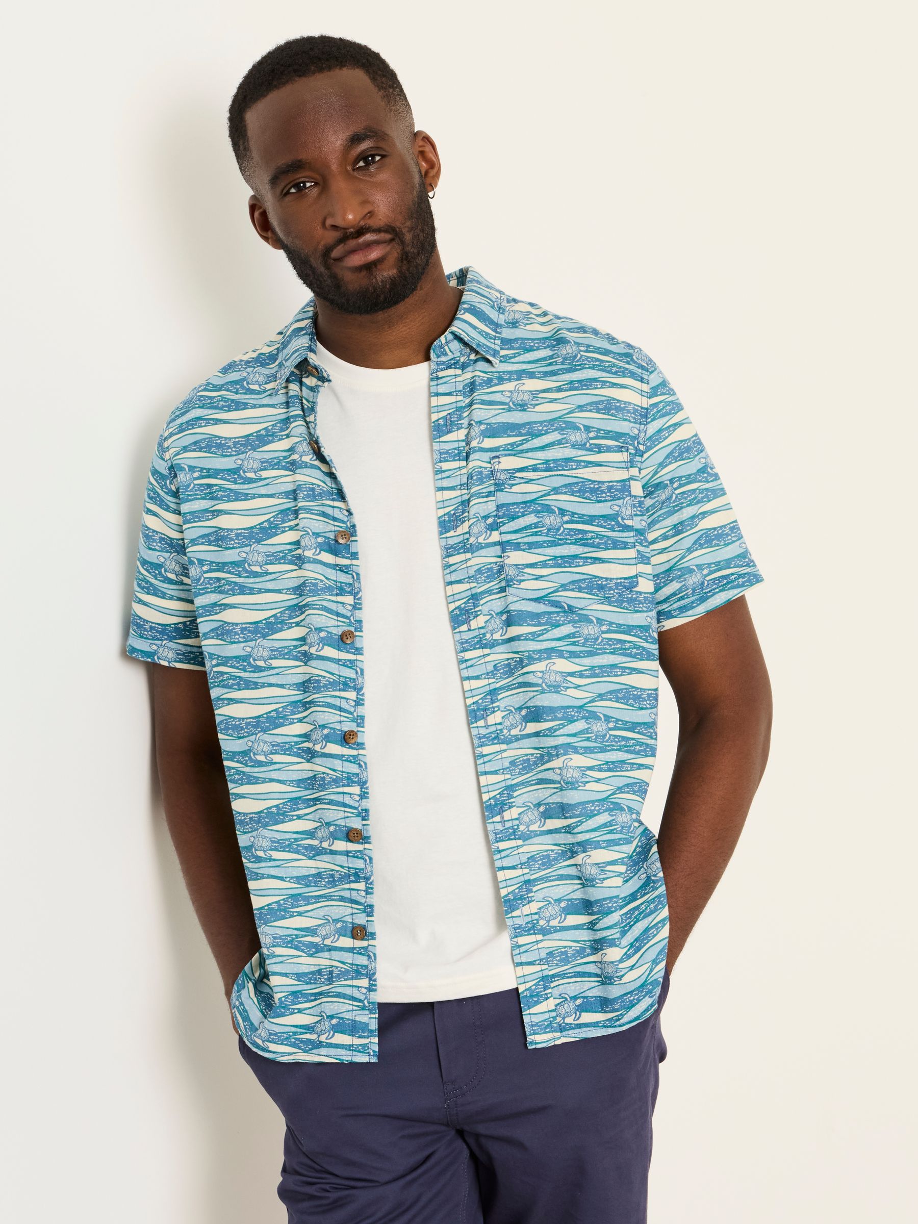 Blue Short Sleeve Turtle Print Shirt | FatFace USA