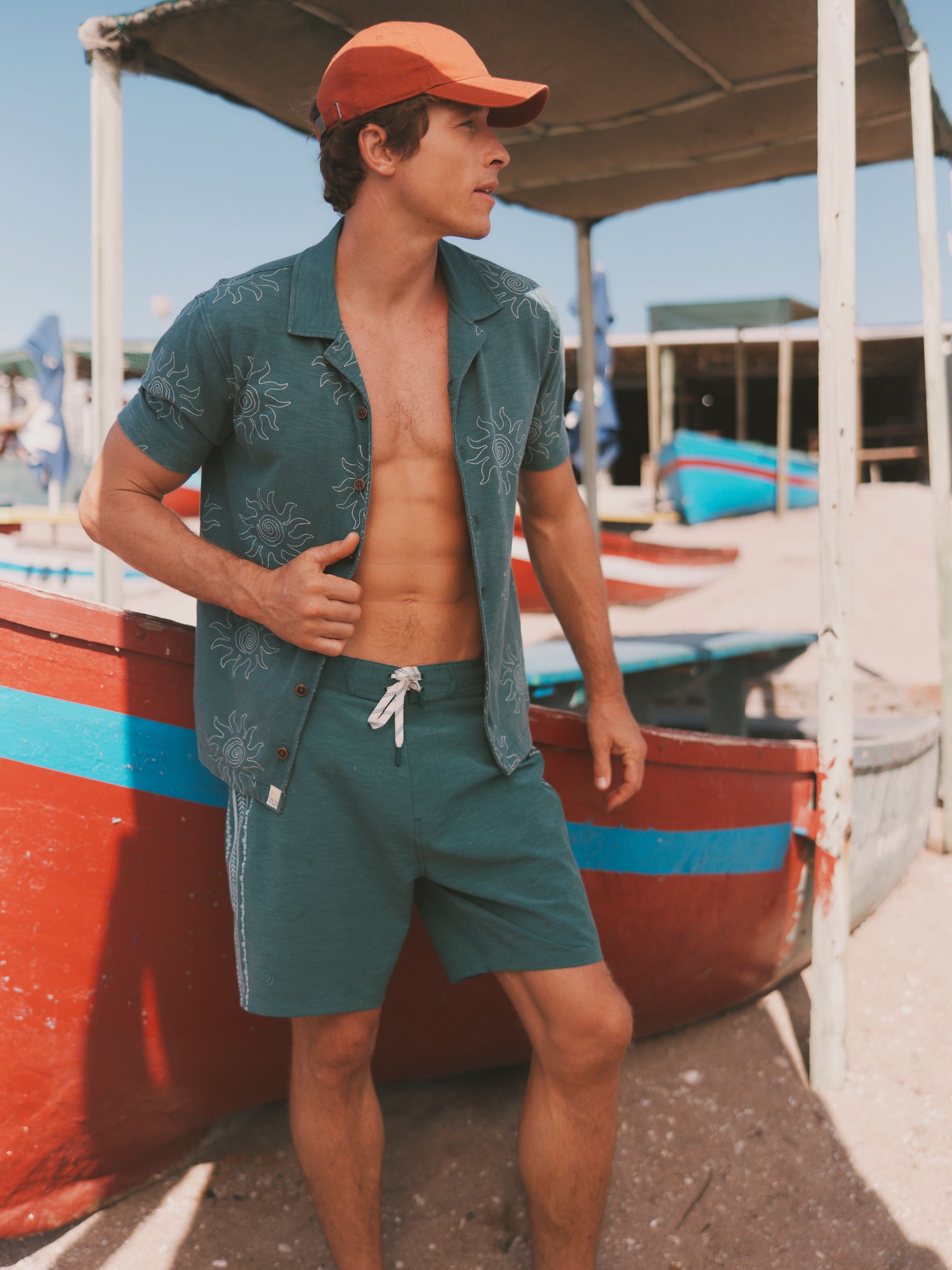 Dark Teal Blue Abstract Panel Board Short - Image 3 of 5