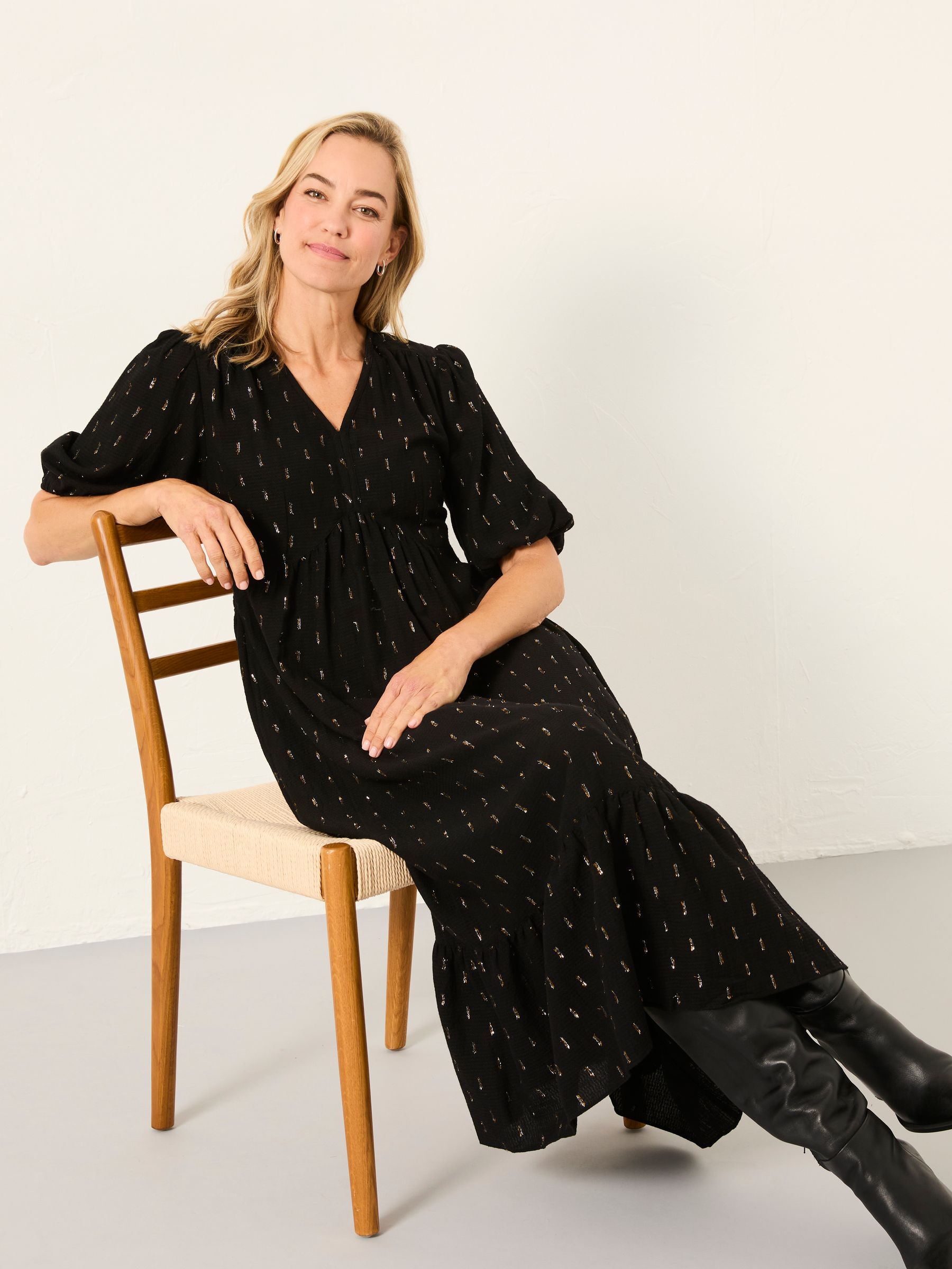 Milly Black Petite Metallic Midi Dress - Image 1 of 6