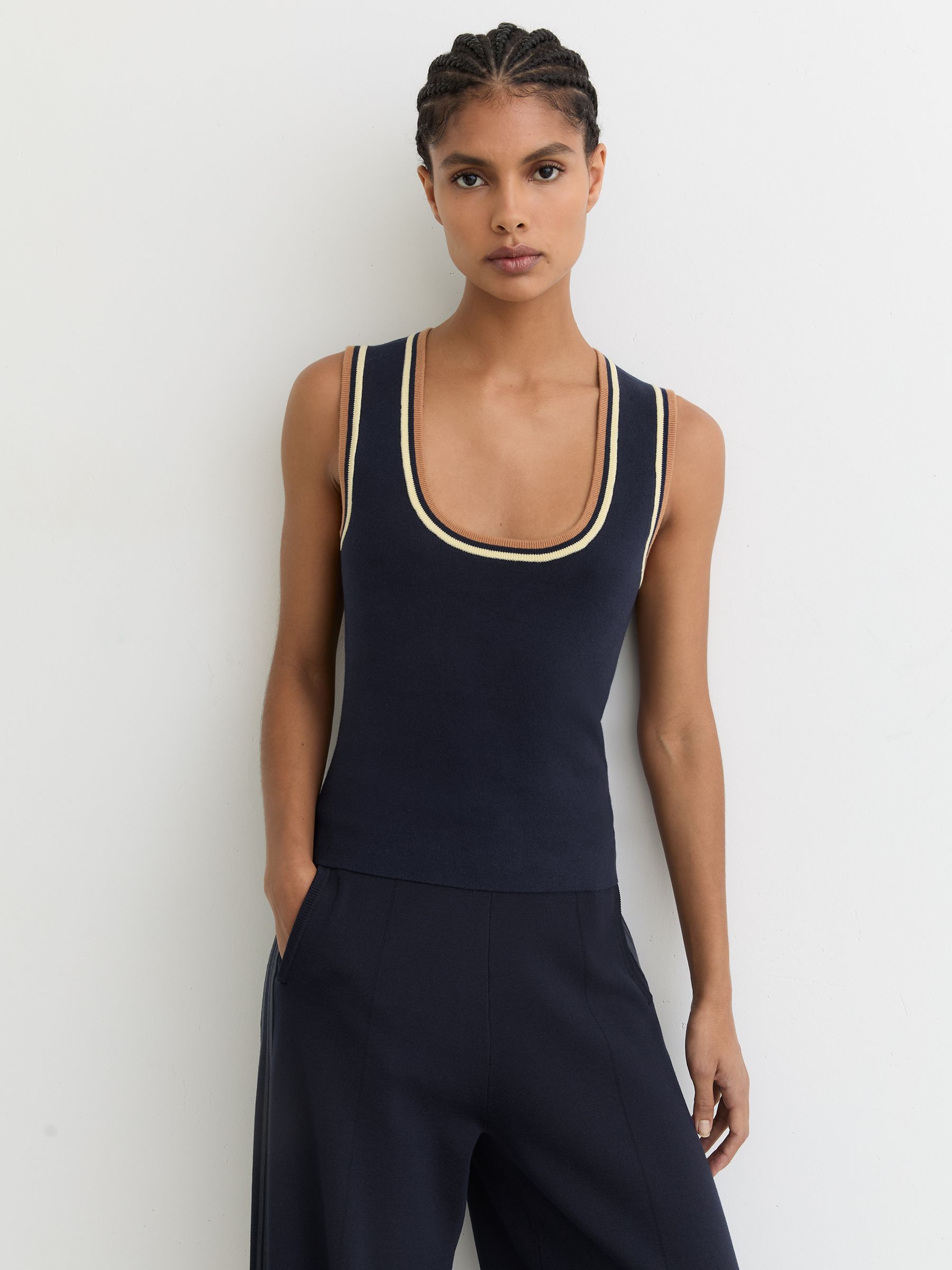 The Upside Knitted Tank Top in Navy - Image 1 of 5