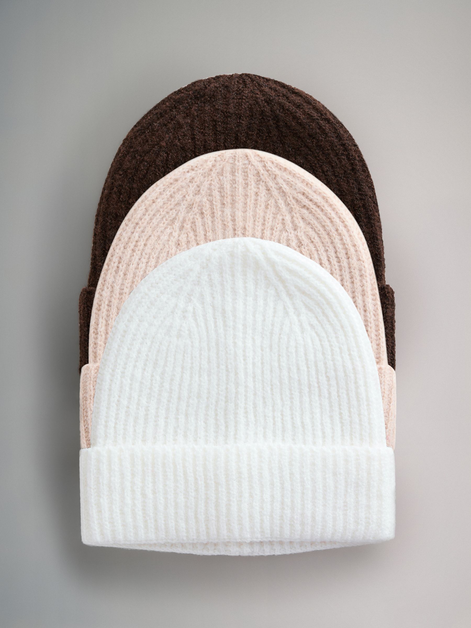 3 Pack Beanies Oat/Chocolate Brown/Cream - Image 1 of 6