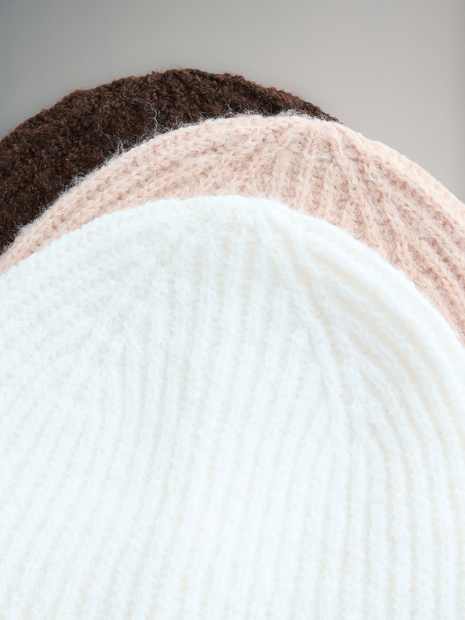 3 Pack Beanies Oat/Chocolate Brown/Cream - Image 5 of 6