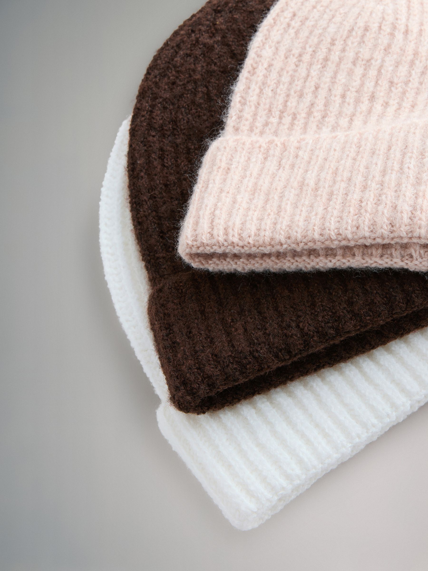 3 Pack Beanies Oat/Chocolate Brown/Cream - Image 6 of 6