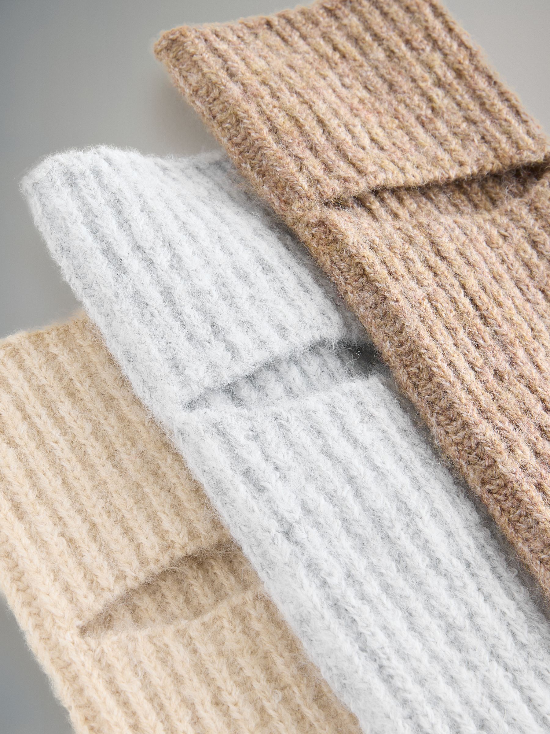 Oatmeal/Cream/White 3 Pack Knitted Leg Warmers Socks - Image 7 of 7
